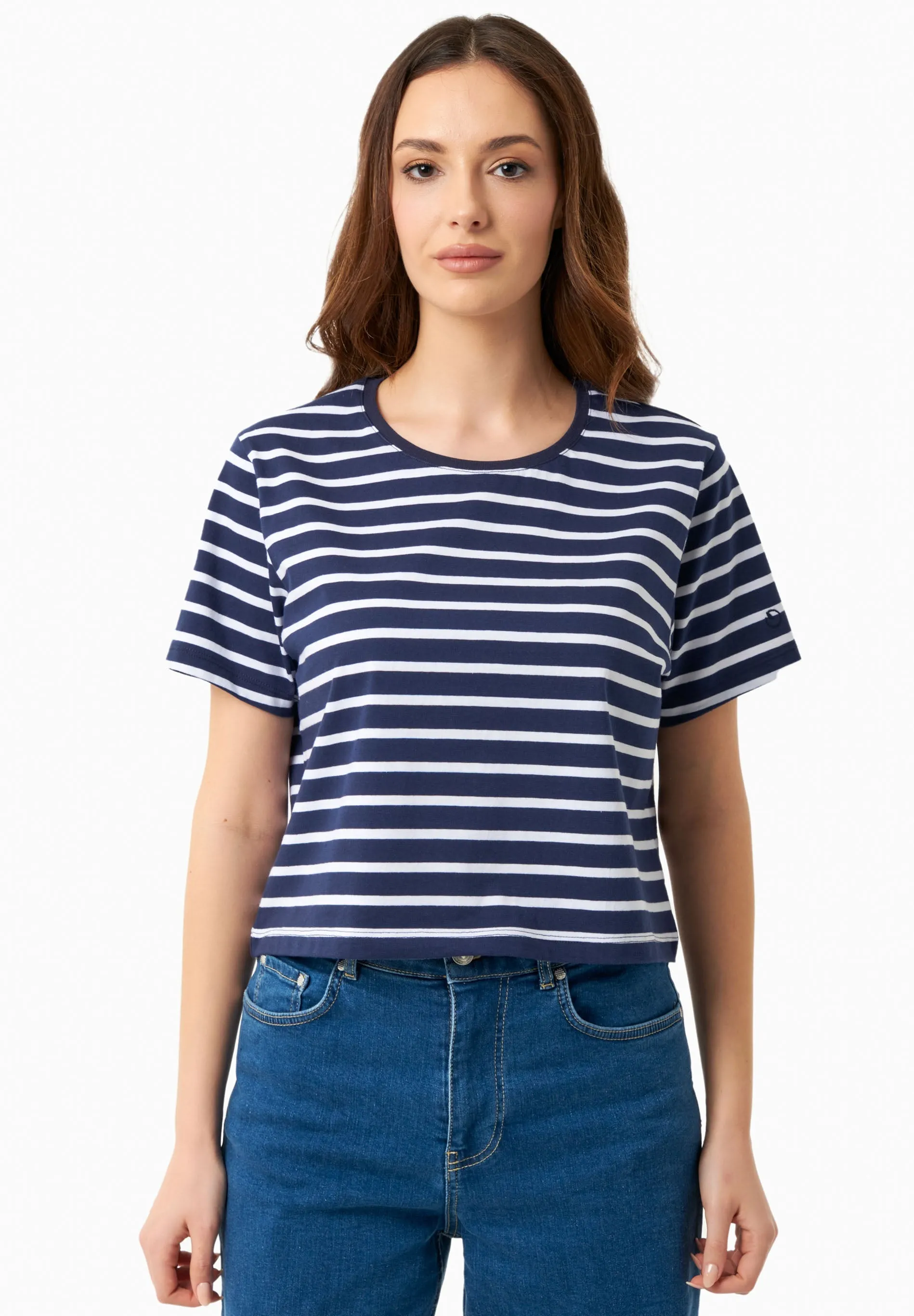Striped Organic Cotton T-Shirt Off White/Dark Navy sold by Ivalo.com