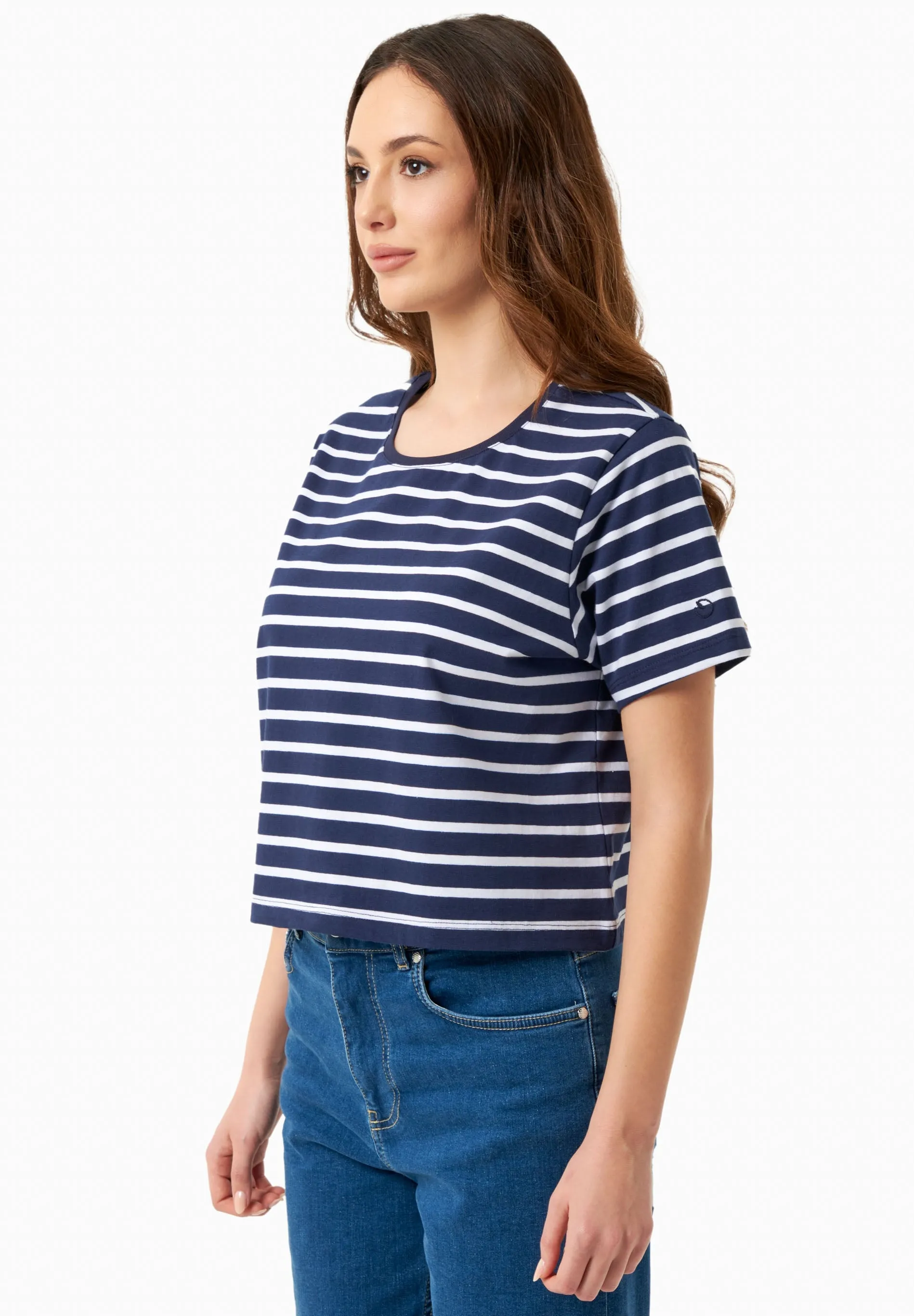 Striped Organic Cotton T-Shirt Off White/Dark Navy sold by Ivalo.com product image thumbnail 4