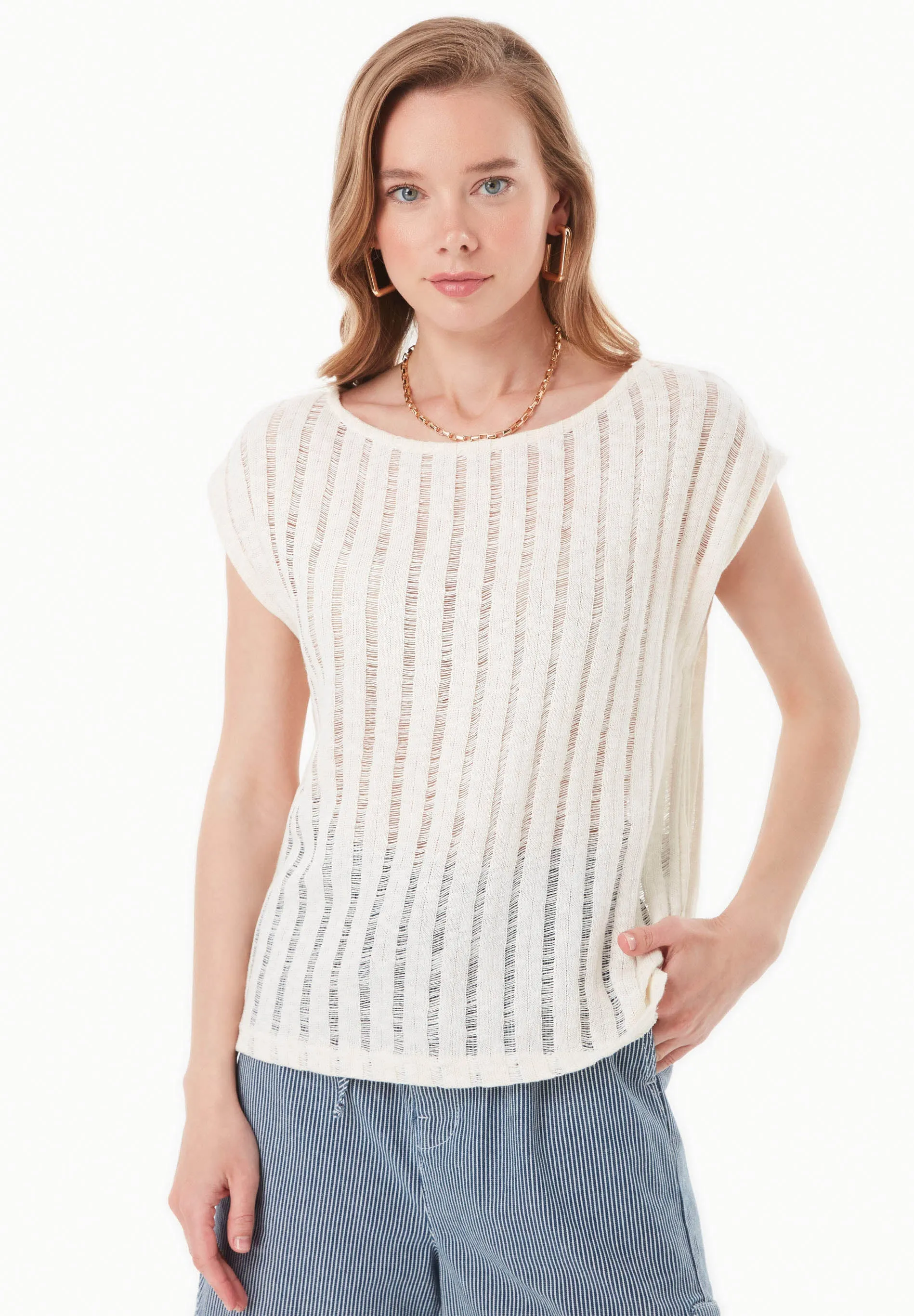 Fantasy Knit Short Sleeve Top Natural sold by Ivalo.com