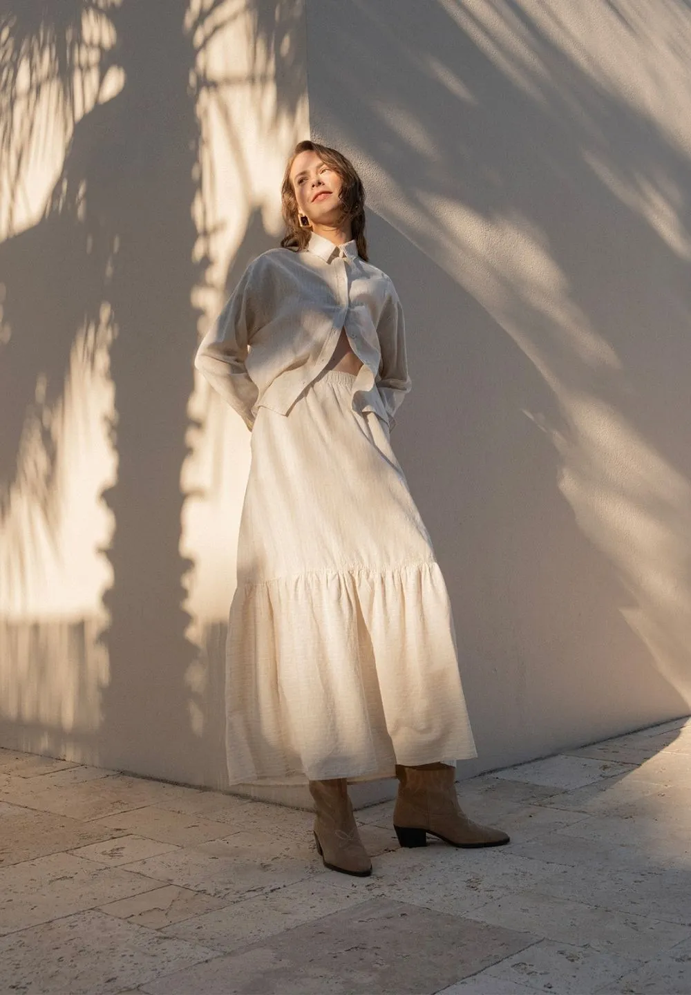 Striped Long Tiered Skirt Natural/Off White sold by Ivalo.com product image thumbnail 2