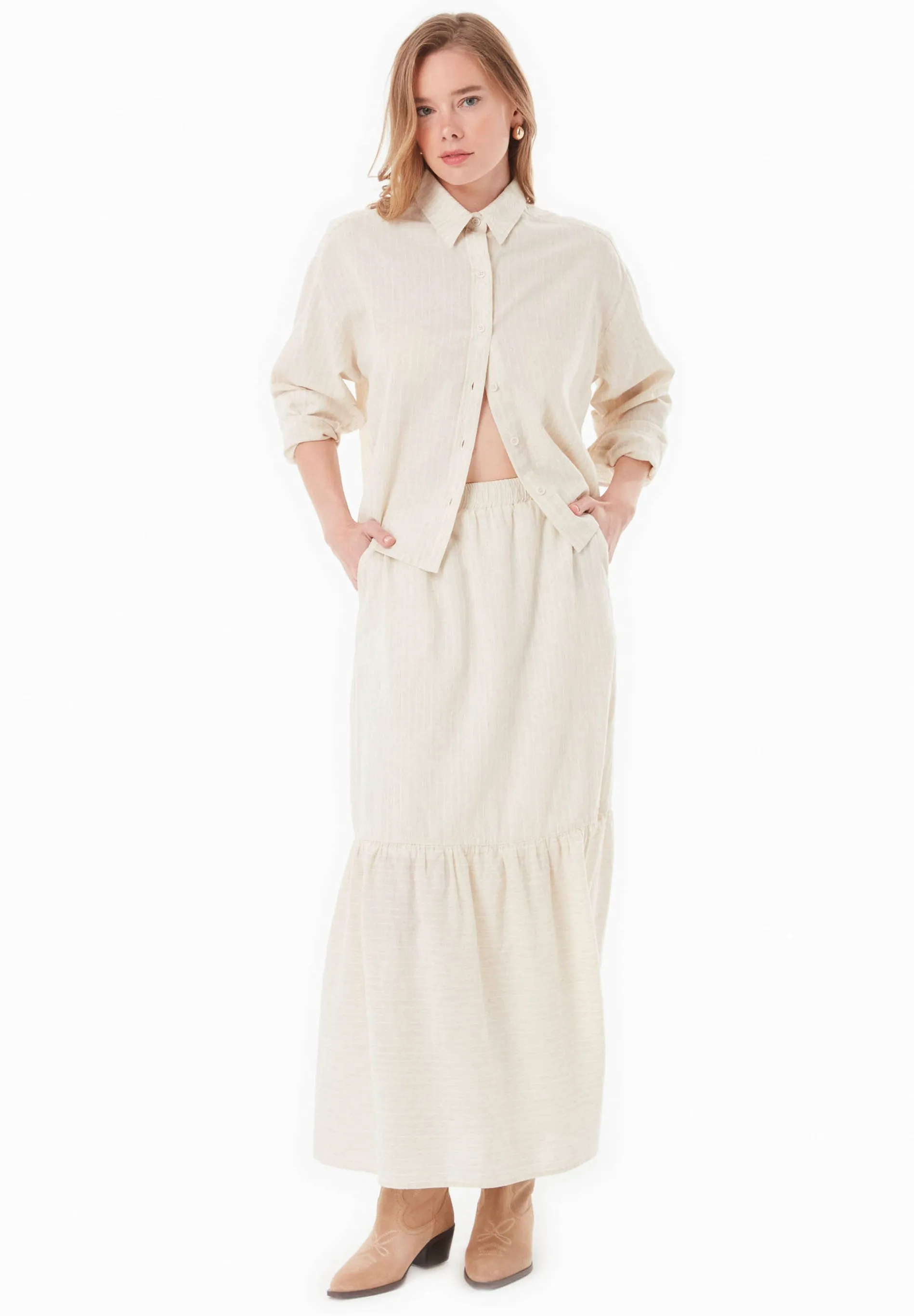 Striped Long Tiered Skirt Natural/Off White sold by Ivalo.com product image thumbnail 3