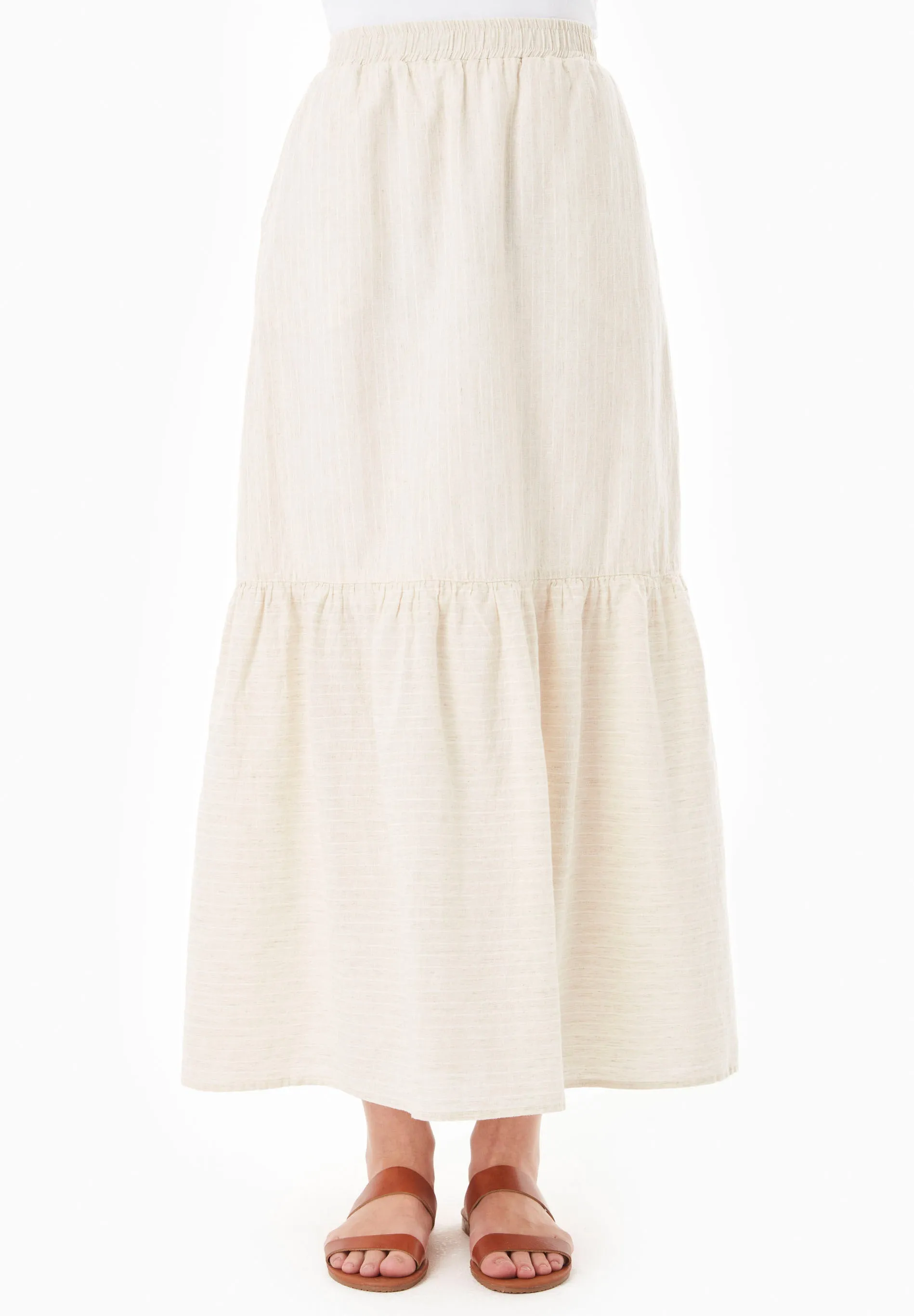 Striped Long Tiered Skirt Natural/Off White sold by Ivalo.com