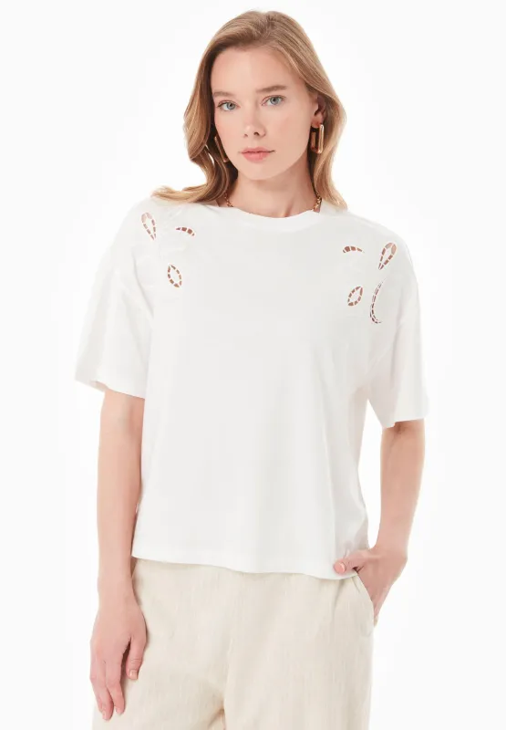 Laser-Cut Embroidery T-Shirt Off White sold by Ivalo.com