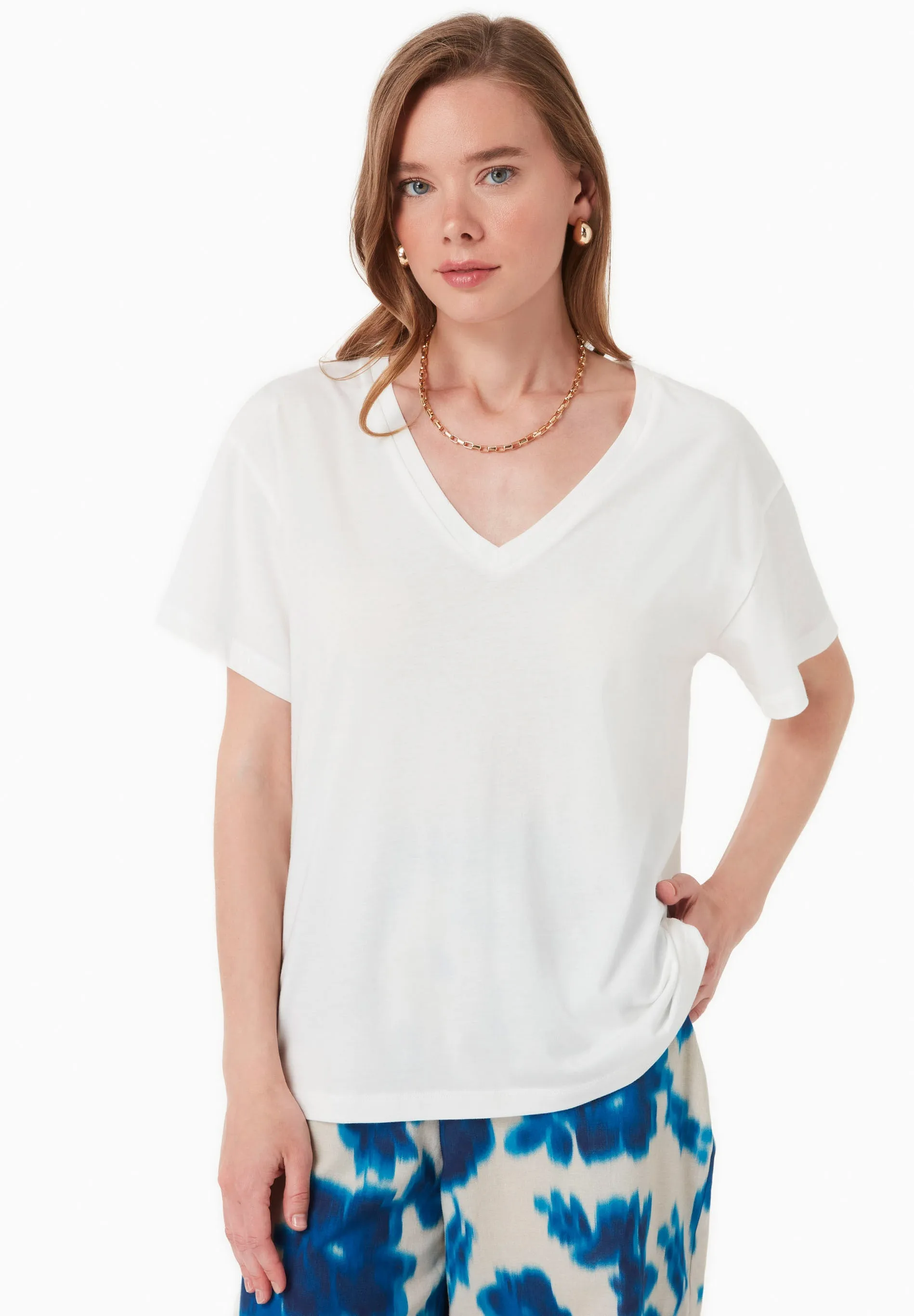 V-Neck Modal Blend T-Shirt Off White sold by Ivalo.com
