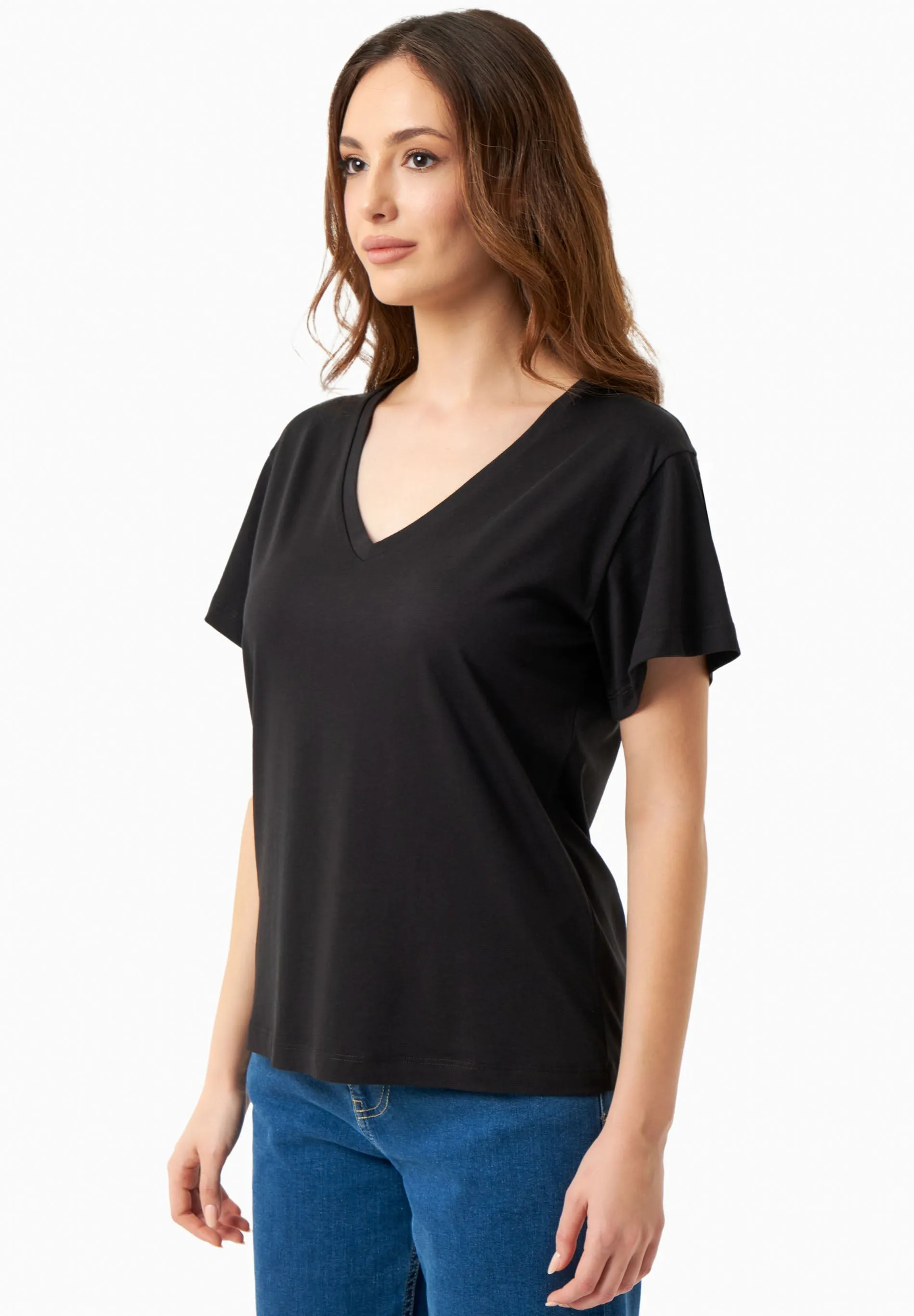 V-Neck Modal Blend T-Shirt Black sold by Ivalo.com product image thumbnail 2