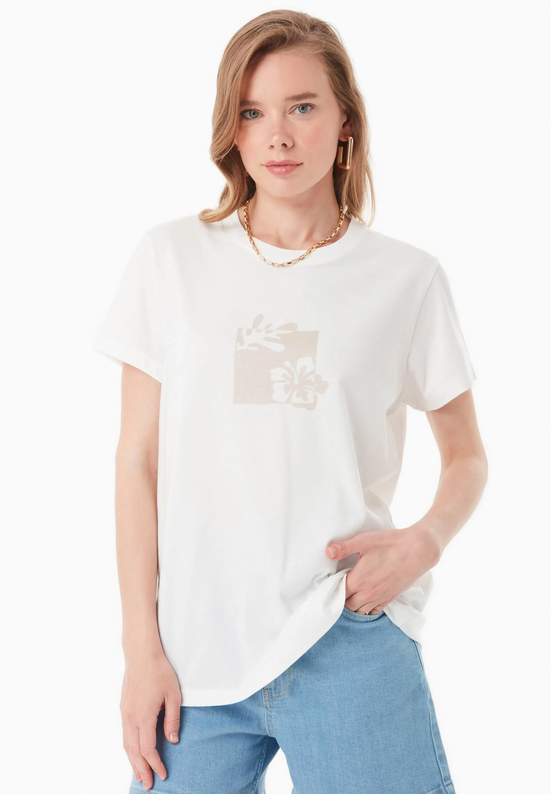 Modal Blend Floral Print T-Shirt Off White sold by Ivalo.com