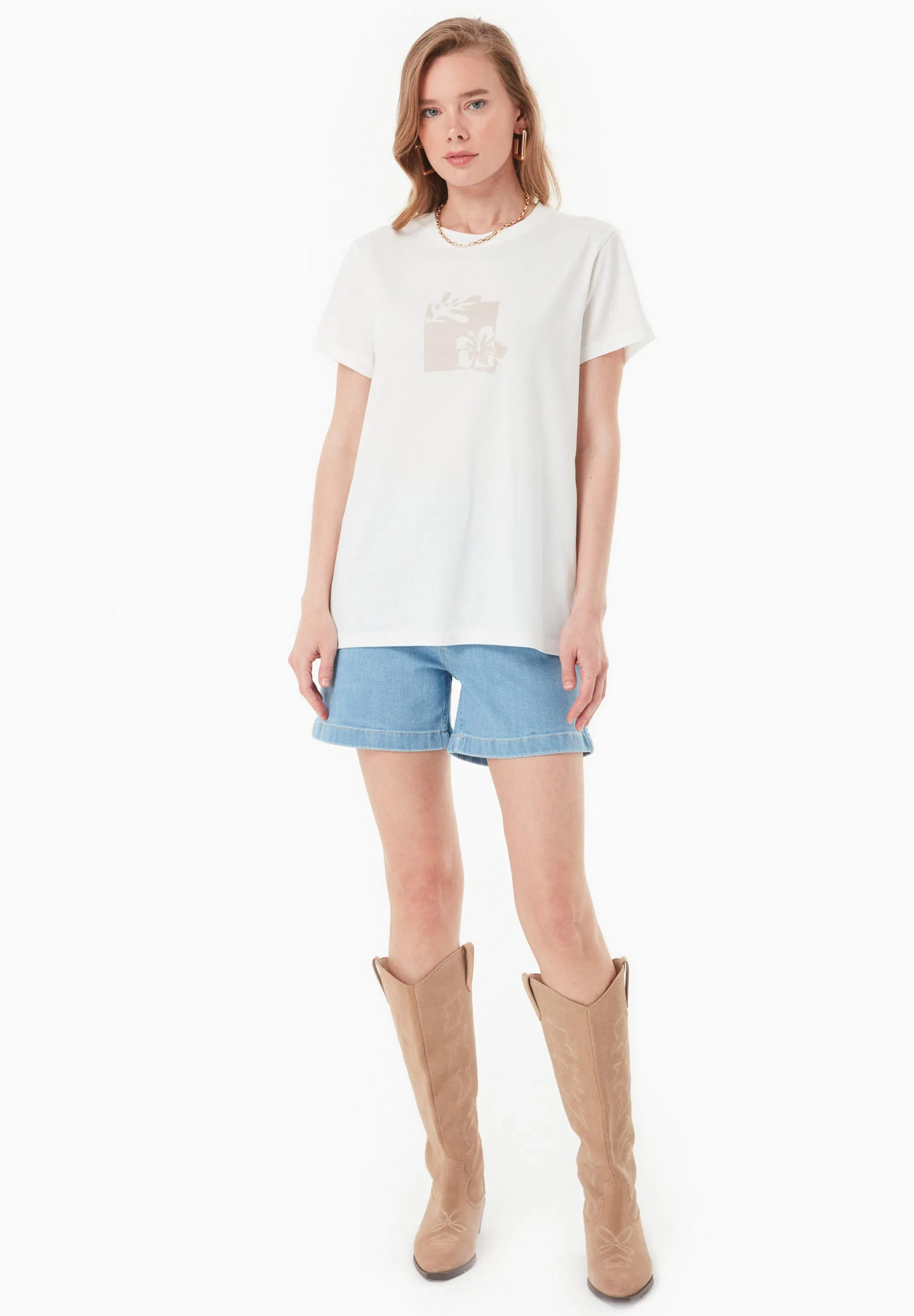 Modal Blend Floral Print T-Shirt Off White sold by Ivalo.com product image thumbnail 3