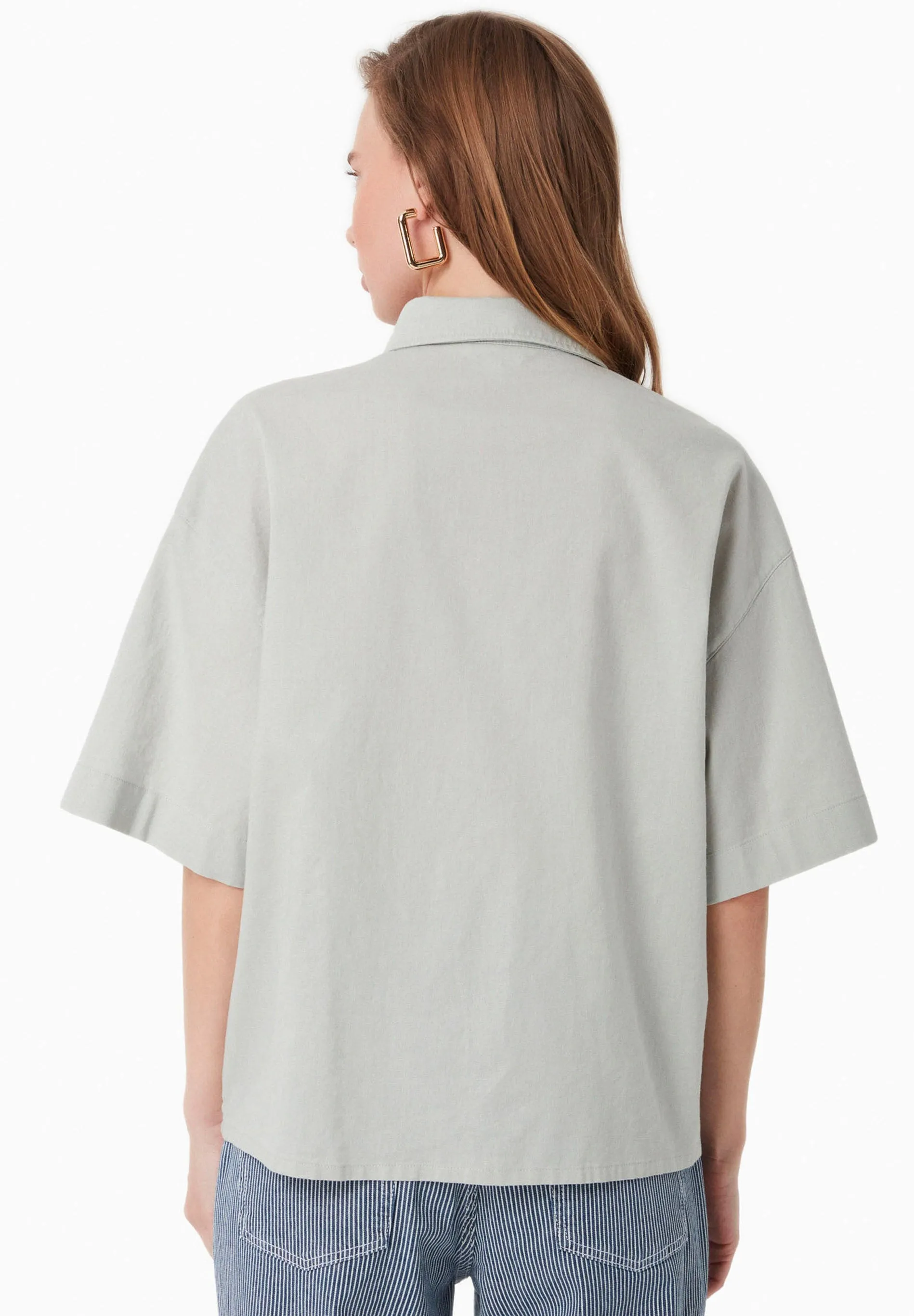 Short Sleeved Linen Blend Button-Up Green Moss sold by Ivalo.com product image thumbnail 2