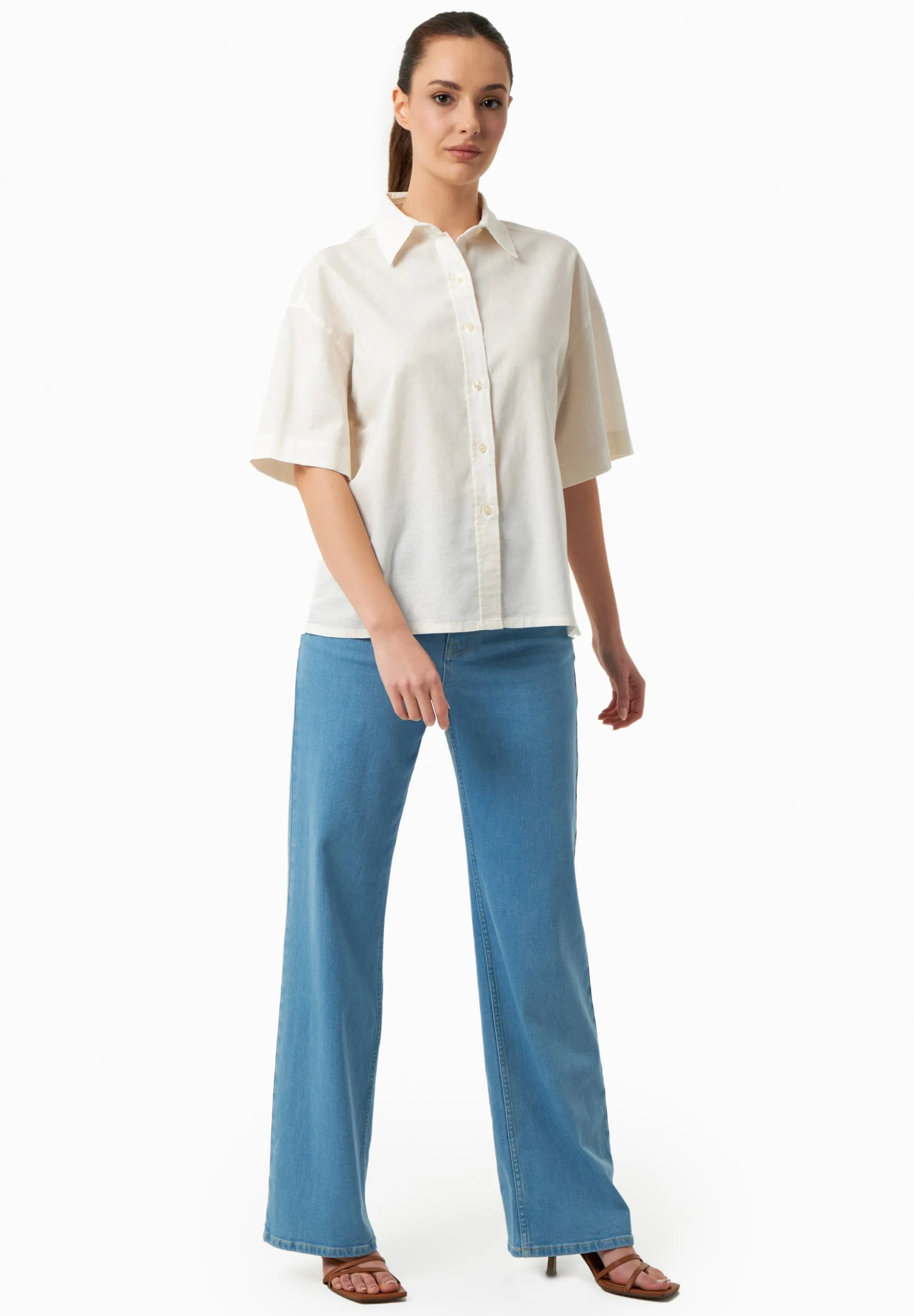 Short Sleeved Linen Blend Button-Up Off-White sold by Ivalo.com product image thumbnail 5