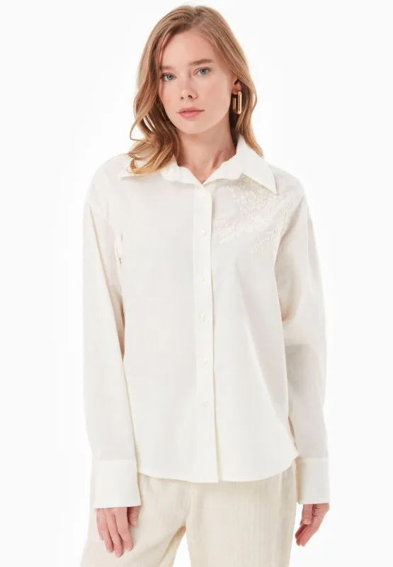Embroidered Linen Blend Button-Up Off White sold by Ivalo.com
