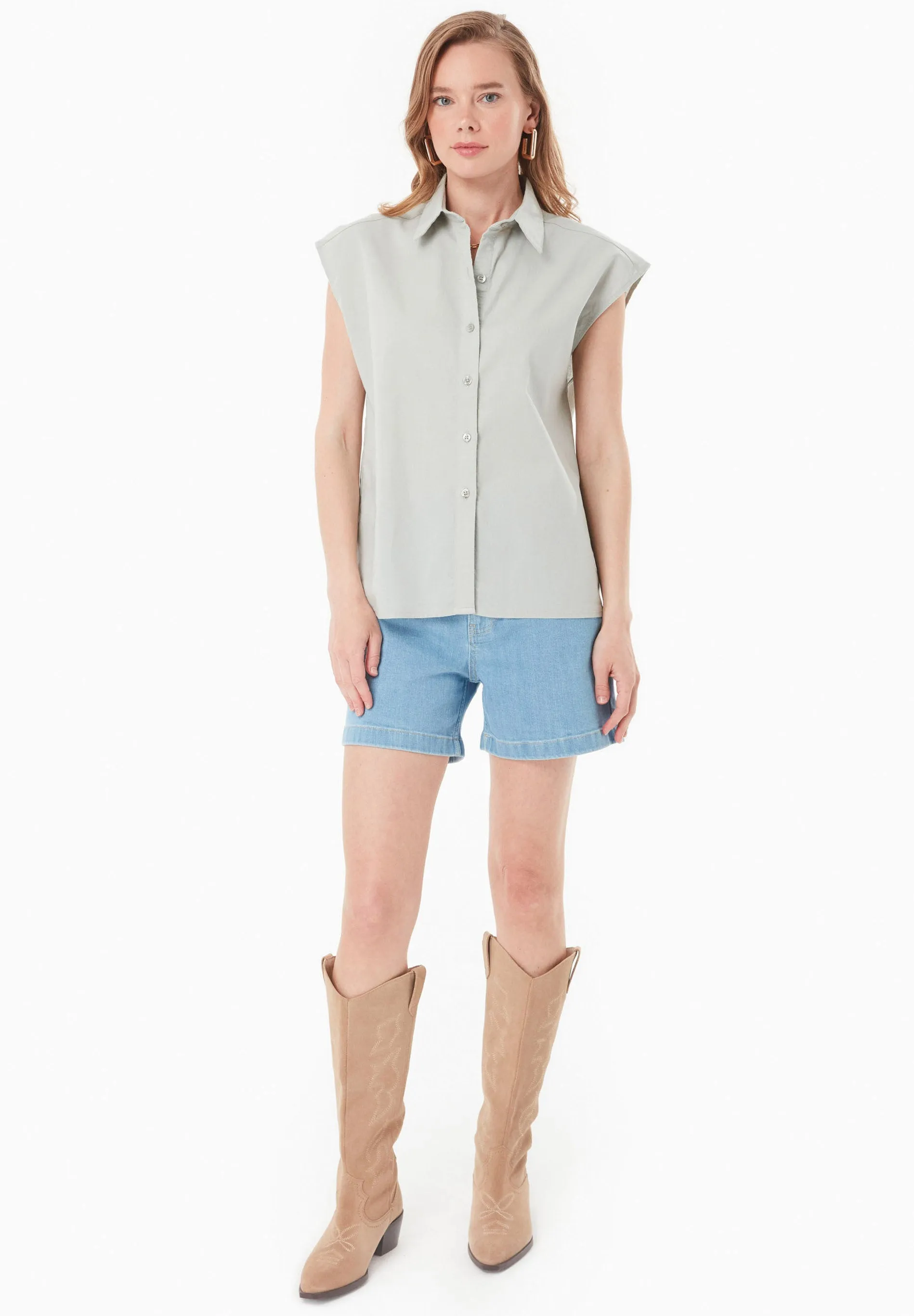 Sleeveless Linen Blend Button-Up Green Moss sold by Ivalo.com product image thumbnail 4