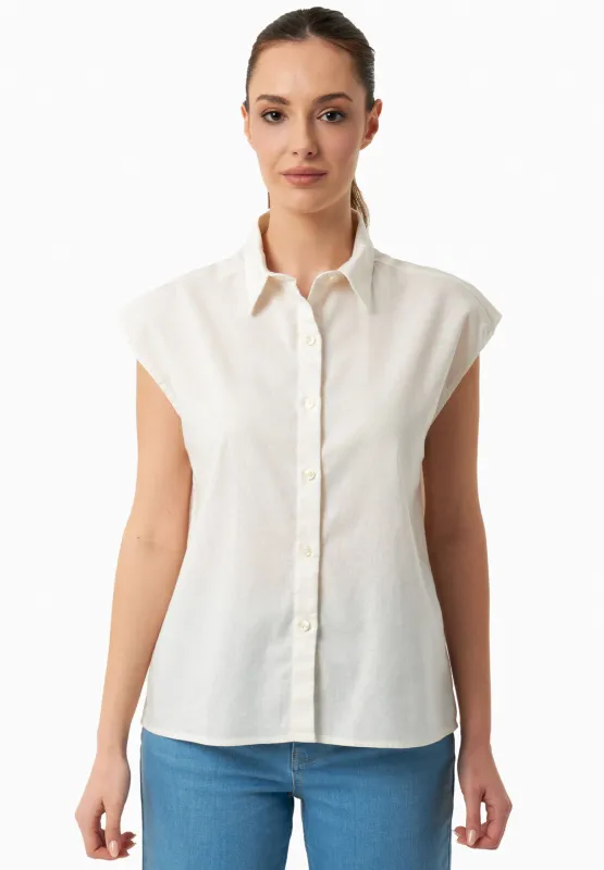 Sleeveless Linen Blend Button-Up Off White sold by Ivalo.com