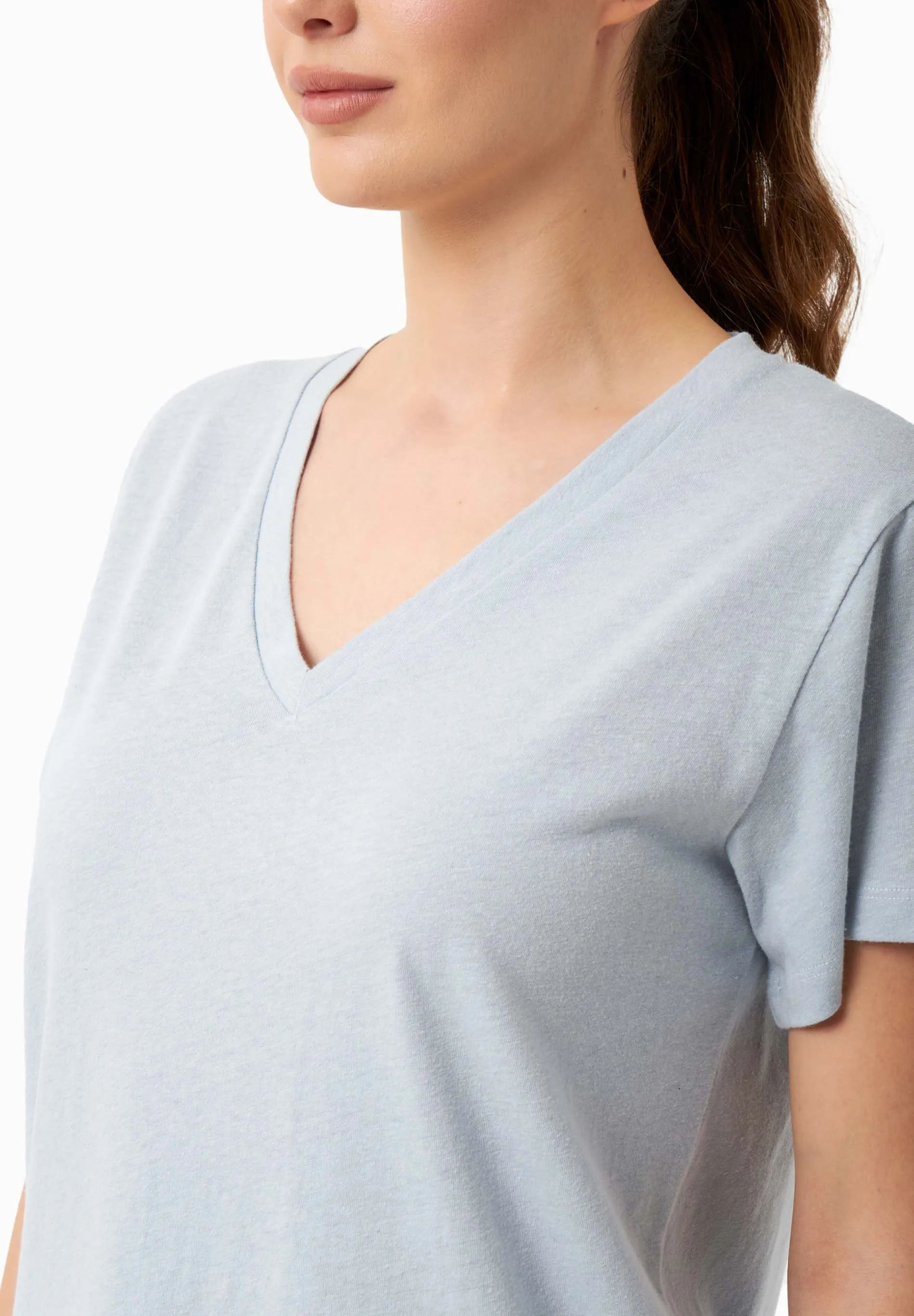 Linen Blend V-Neck T-Shirt Niagara Blue sold by Ivalo.com product image thumbnail 5