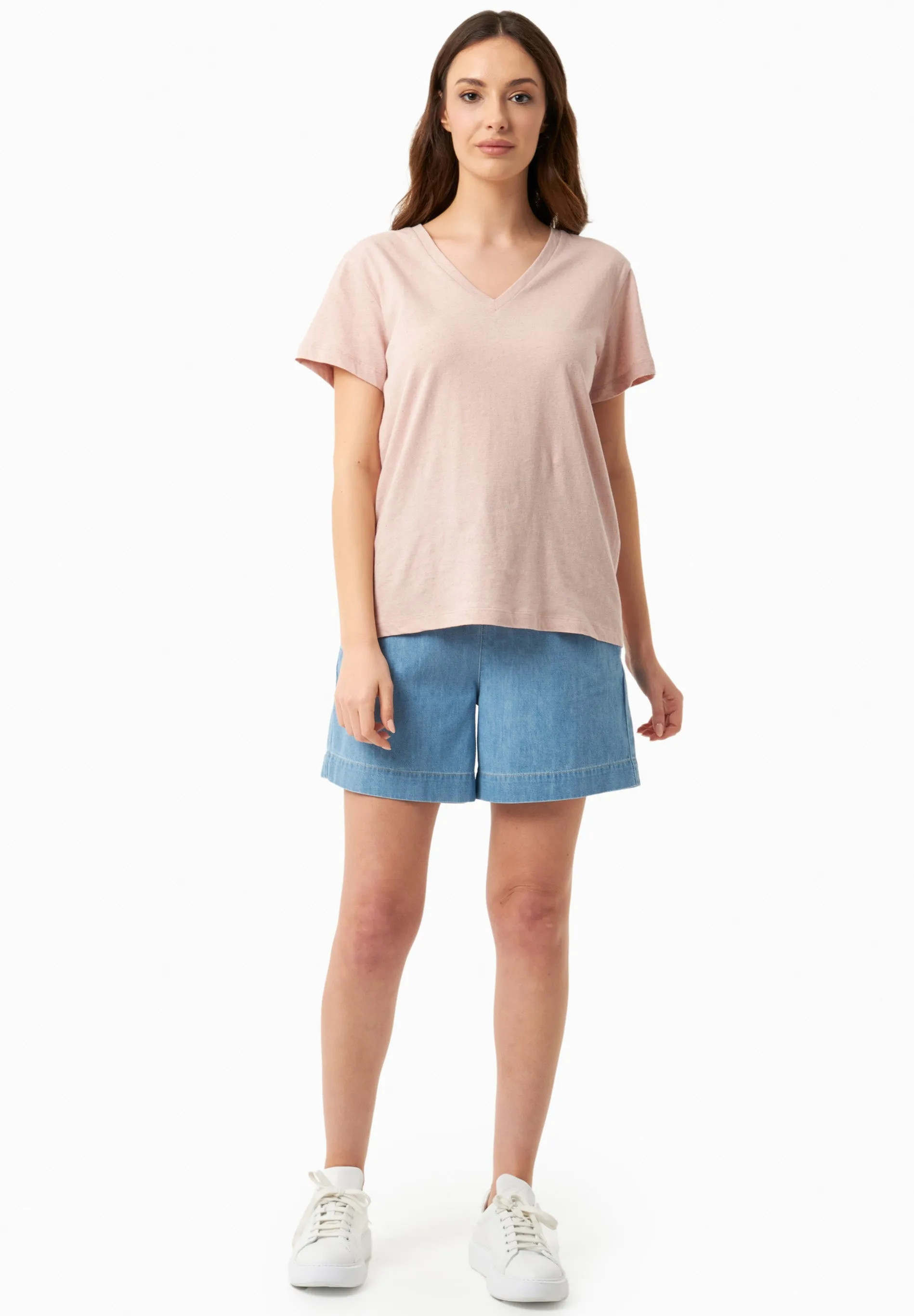 Linen Blend V-Neck T-Shirt Pastel Pink sold by Ivalo.com product image thumbnail 4