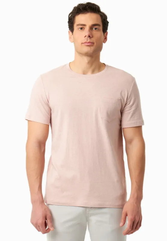 Men's Linen Blend T-Shirt With Chest Pocket Pastel Pink sold by Ivalo.com