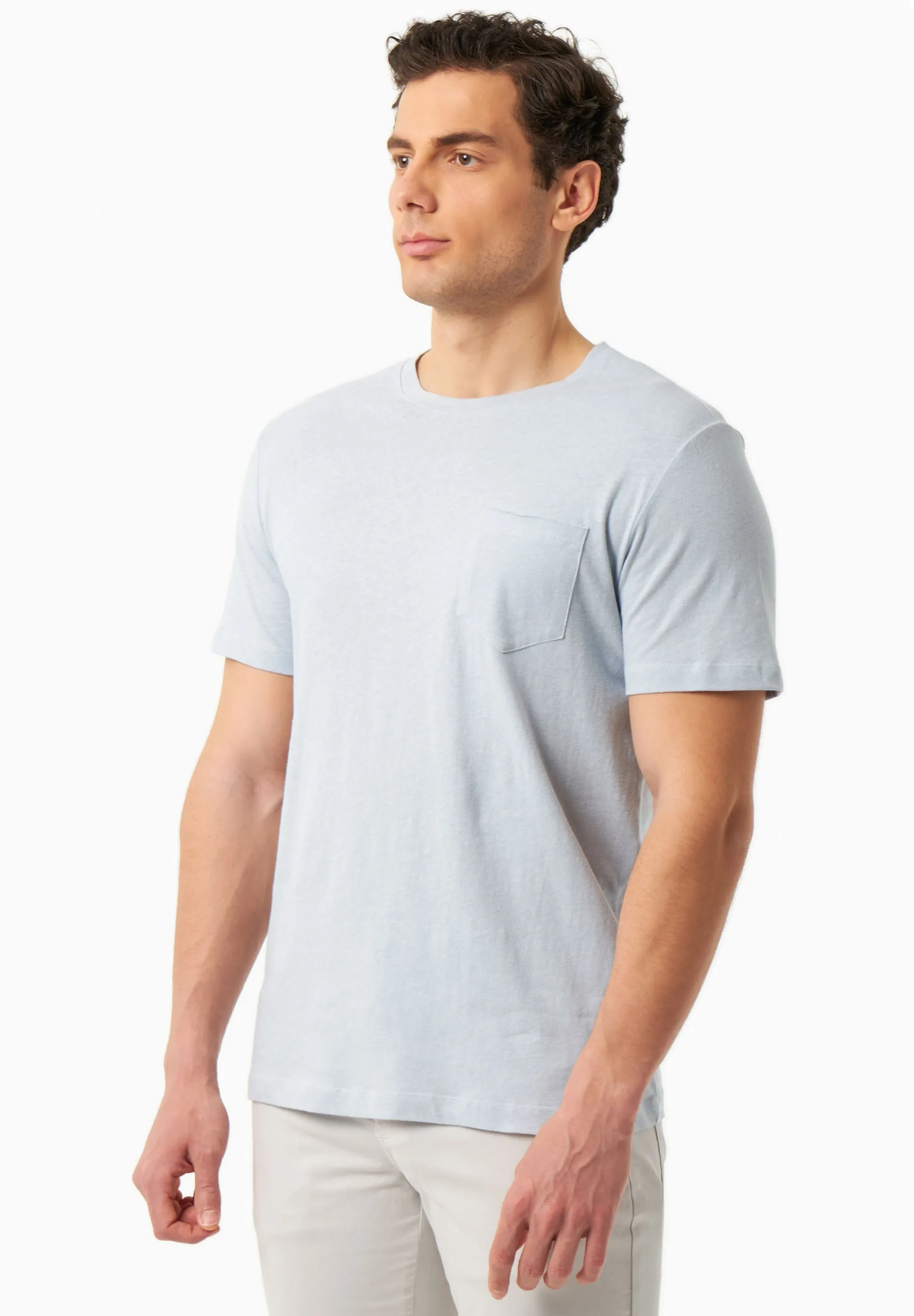 Men's Linen Blend T-Shirt With Chest Pocket Niagara Blue sold by Ivalo.com