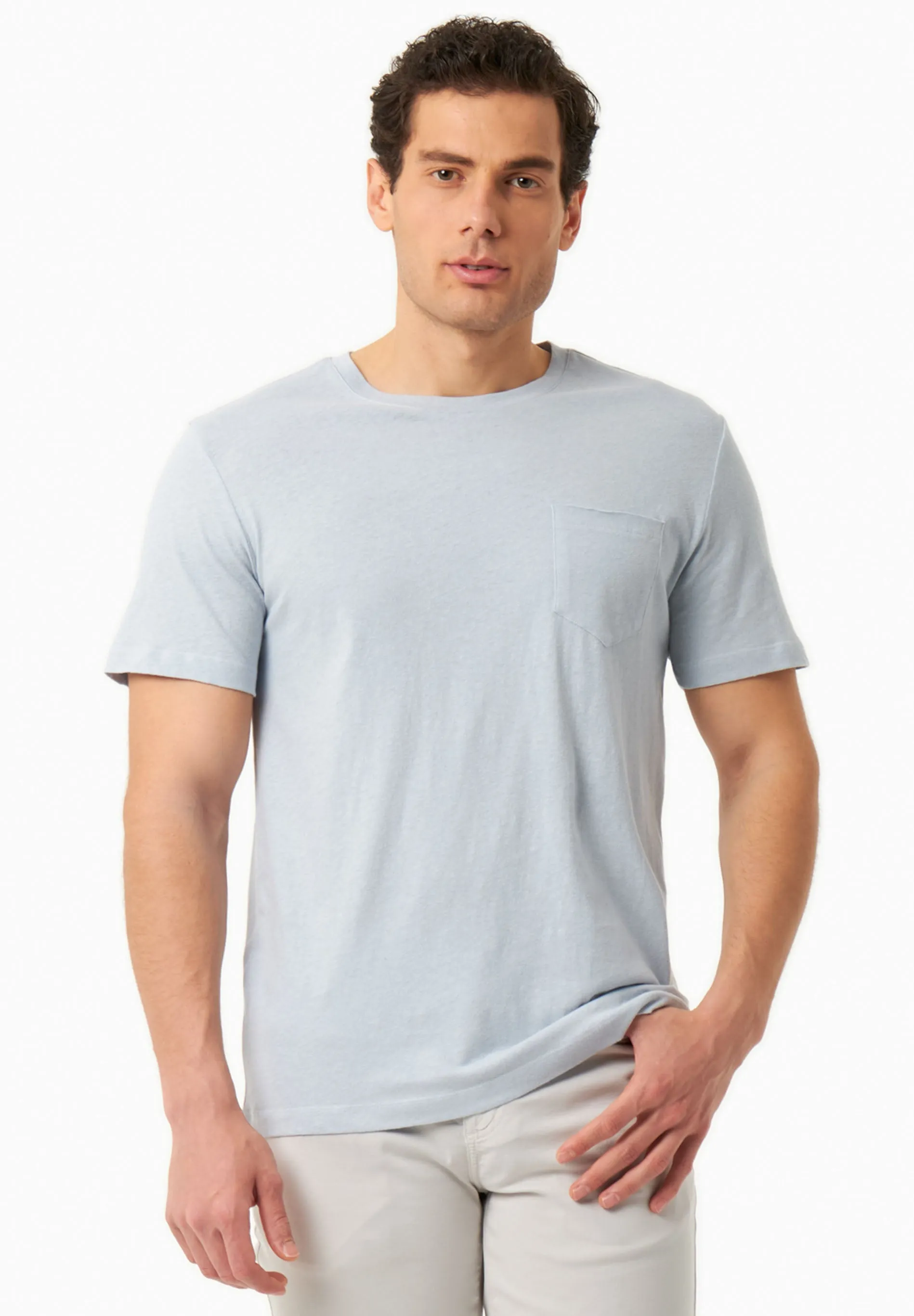 Men's Linen Blend T-Shirt With Chest Pocket Niagara Blue sold by Ivalo.com product image thumbnail 3