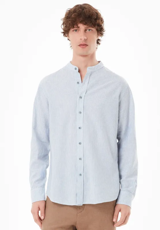 Men's Striped Stand-Up Collar Shirt Blue/Off White sold by Ivalo.com