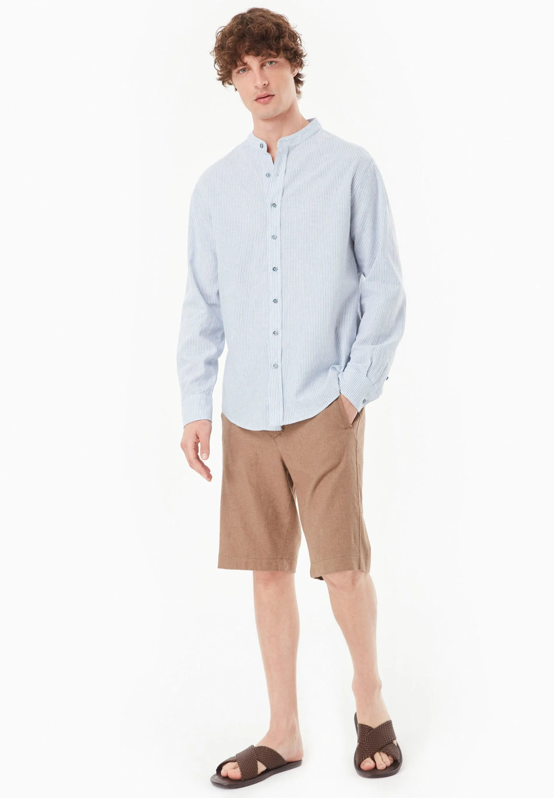 Men's Striped Stand-Up Collar Shirt Blue/Off White sold by Ivalo.com product image thumbnail 2