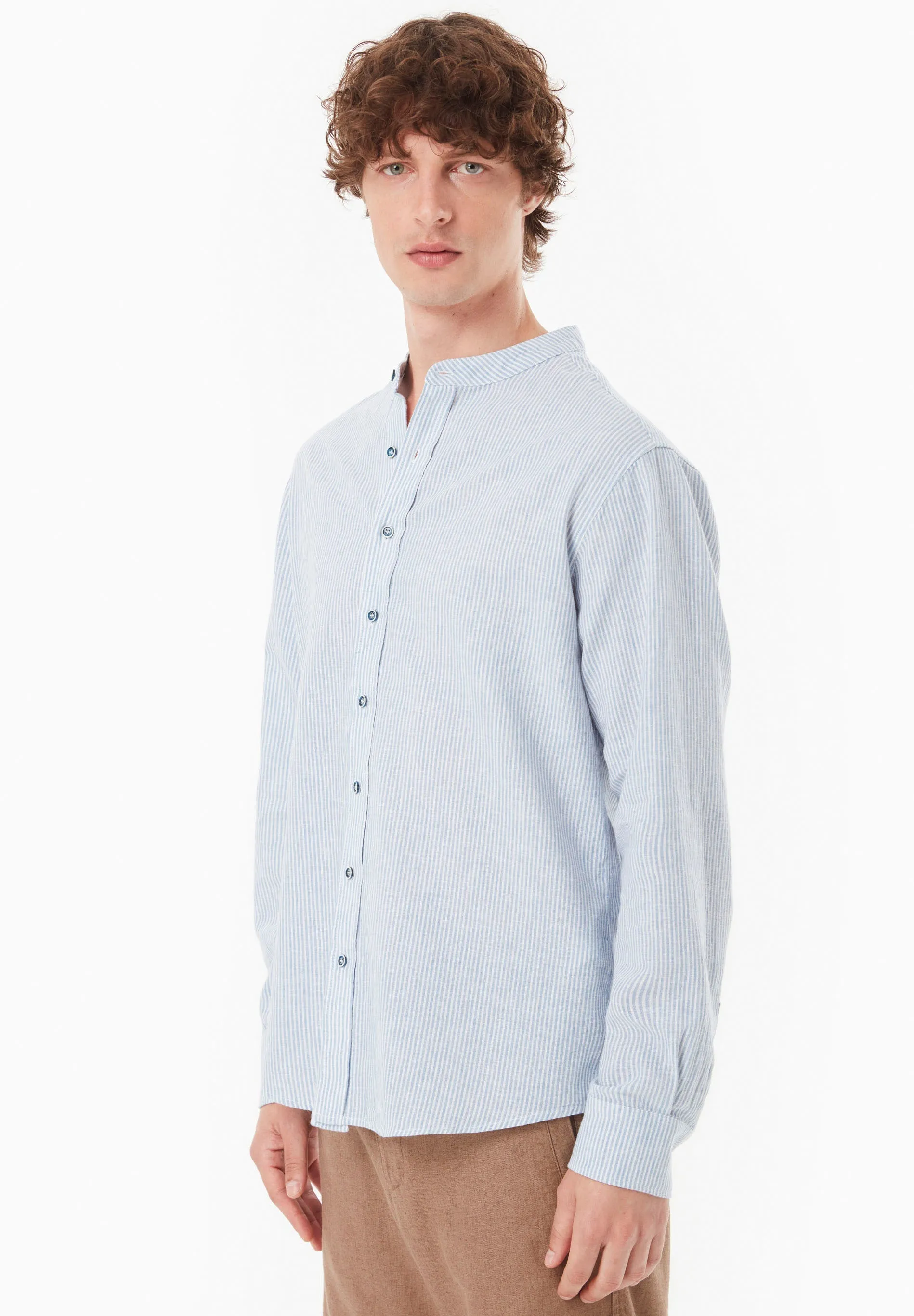 Men's Striped Stand-Up Collar Shirt Blue/Off White sold by Ivalo.com product image thumbnail 3
