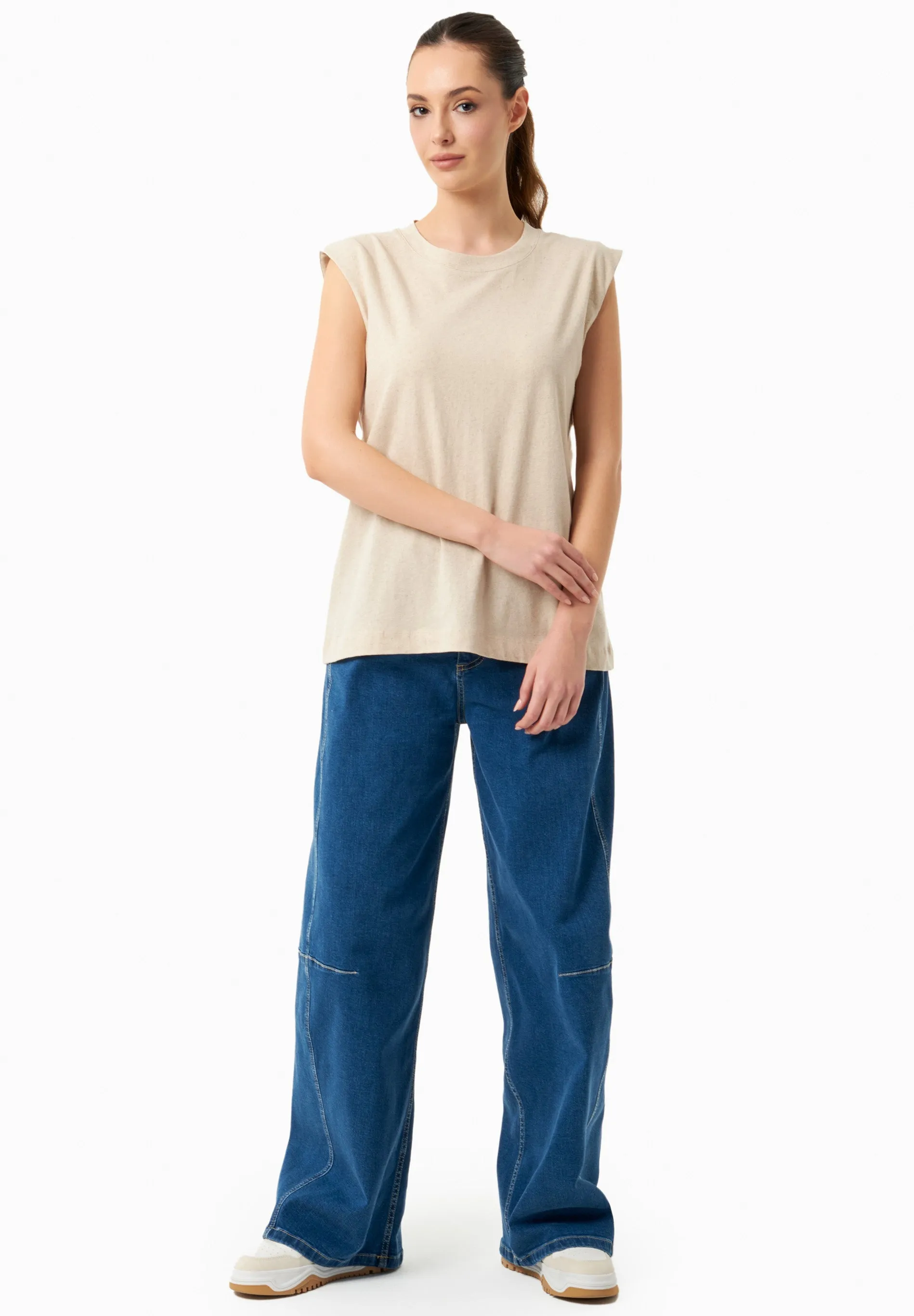 Linen Blend Sleeveless Tee Natural sold by Ivalo.com product image thumbnail 3