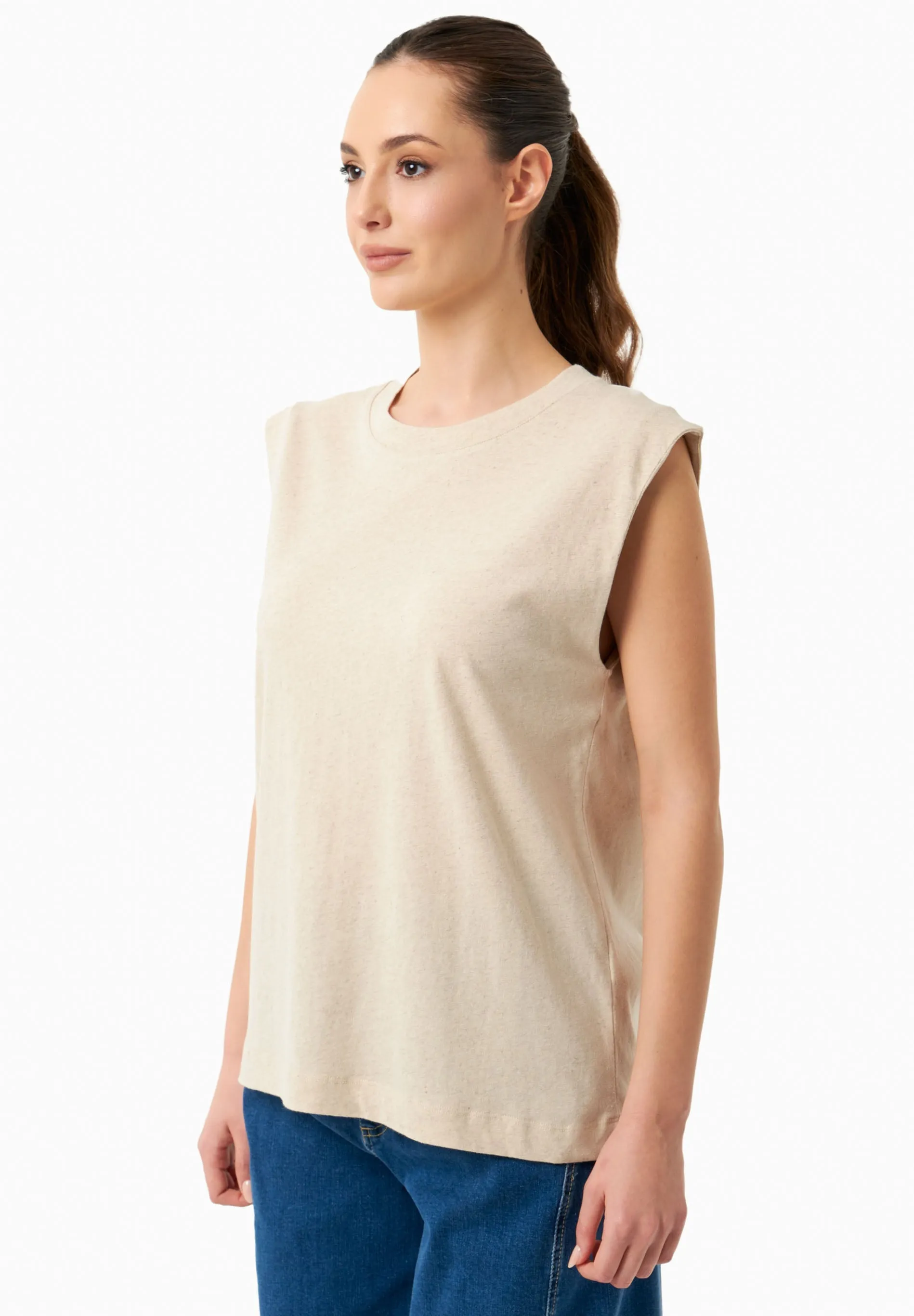 Linen Blend Sleeveless Tee Natural sold by Ivalo.com product image thumbnail 4