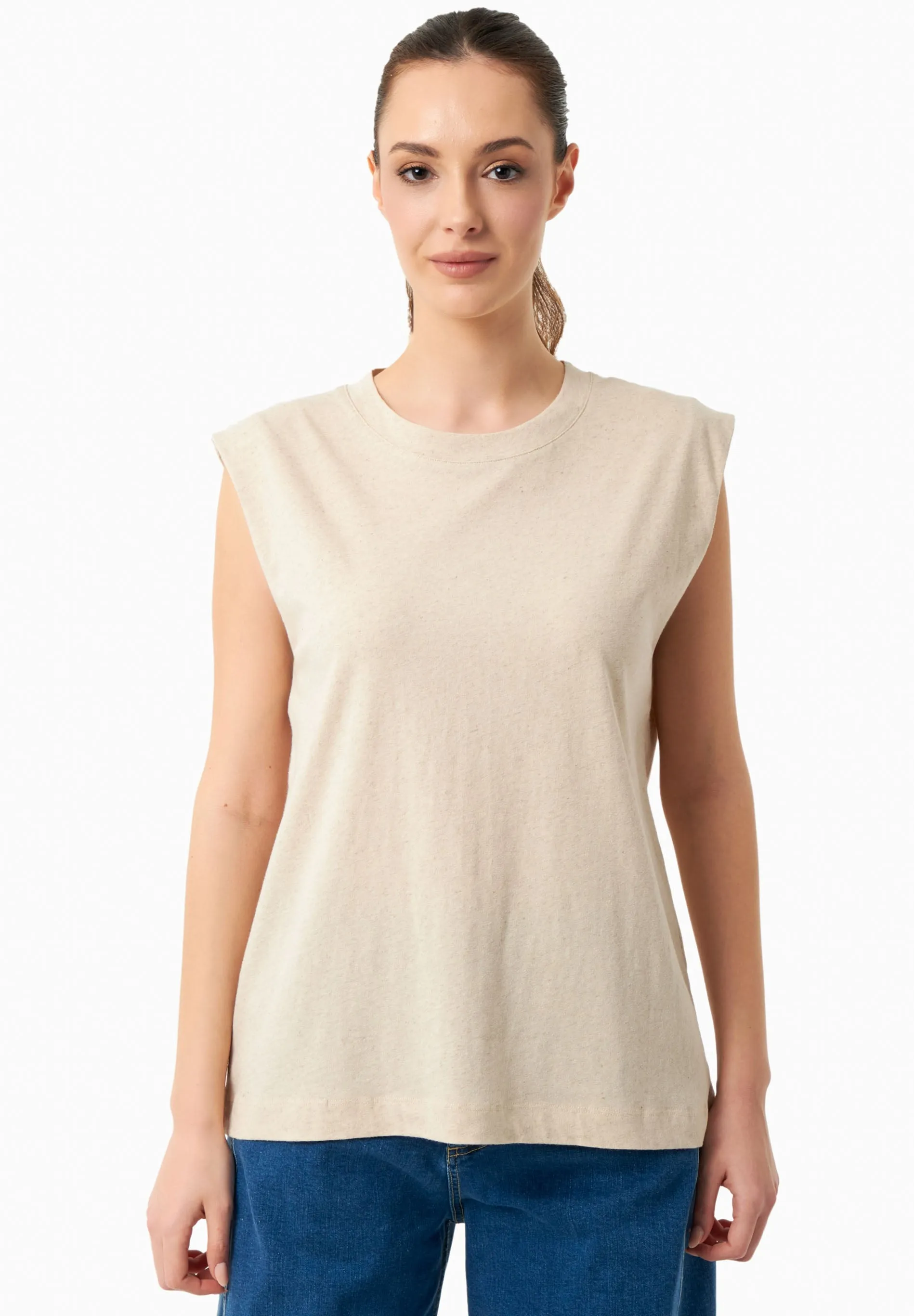 Linen Blend Sleeveless Tee Natural sold by Ivalo.com