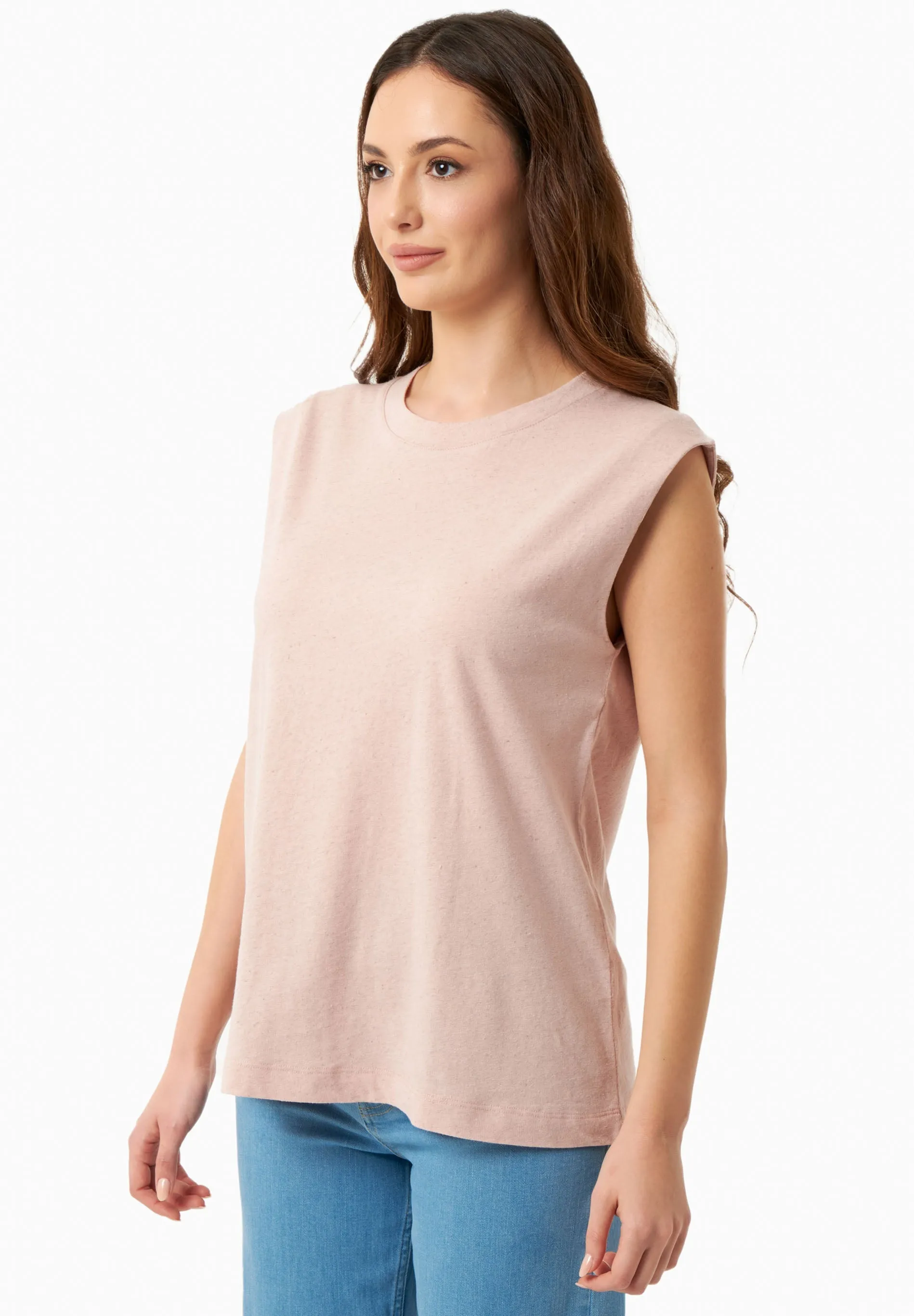 Linen Blend Sleeveless Tee Pastel Pink sold by Ivalo.com product image thumbnail 3