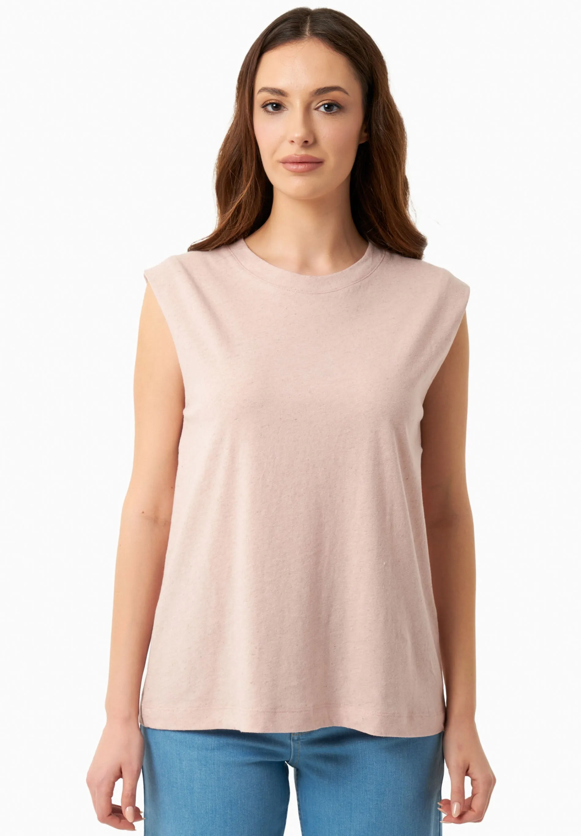 Linen Blend Sleeveless Tee Pastel Pink sold by Ivalo.com