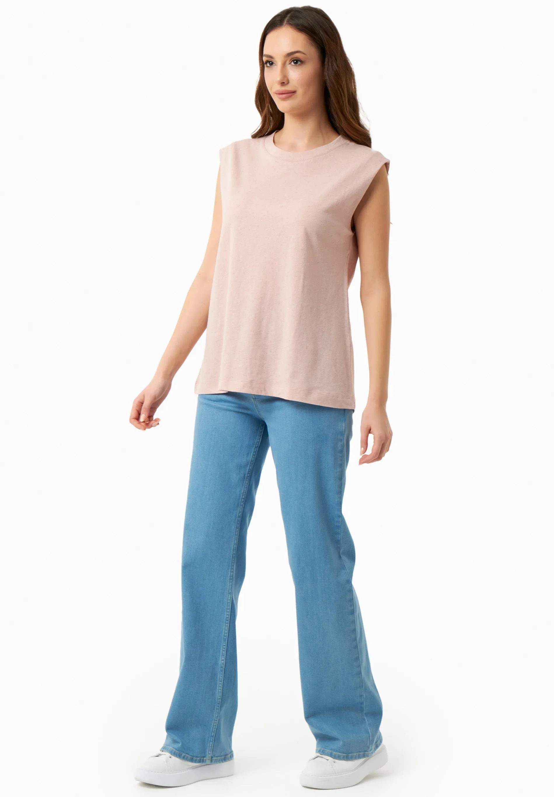 Linen Blend Sleeveless Tee Pastel Pink sold by Ivalo.com product image thumbnail 4