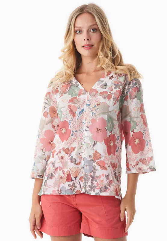 Patterned Organic Cotton Voile V-Neck Blouse Flower Garden sold by Ivalo.com