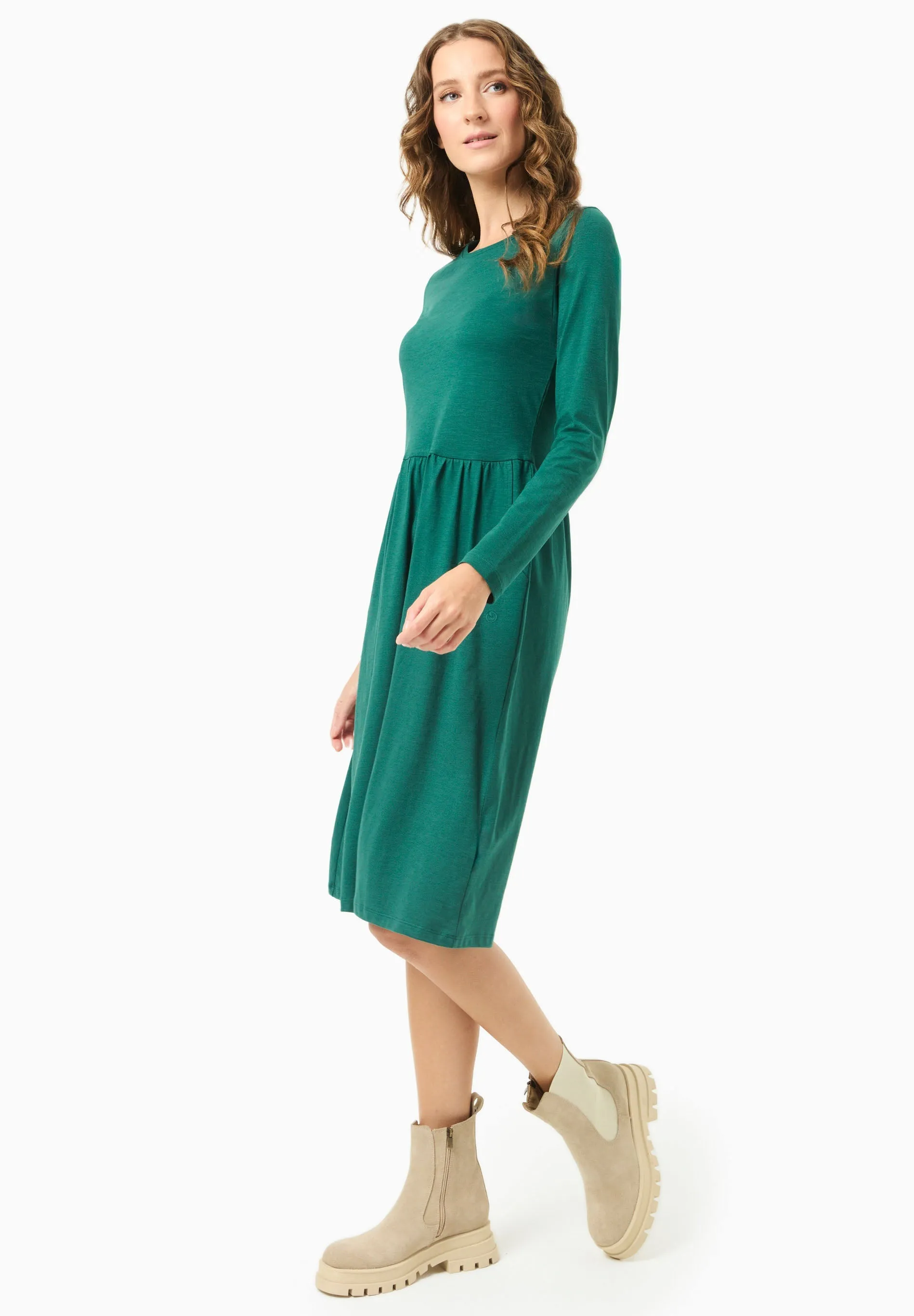 Long-Sleeved Organic Cotton Jersey Dress Deep Emerald sold by Ivalo.com product image thumbnail 3