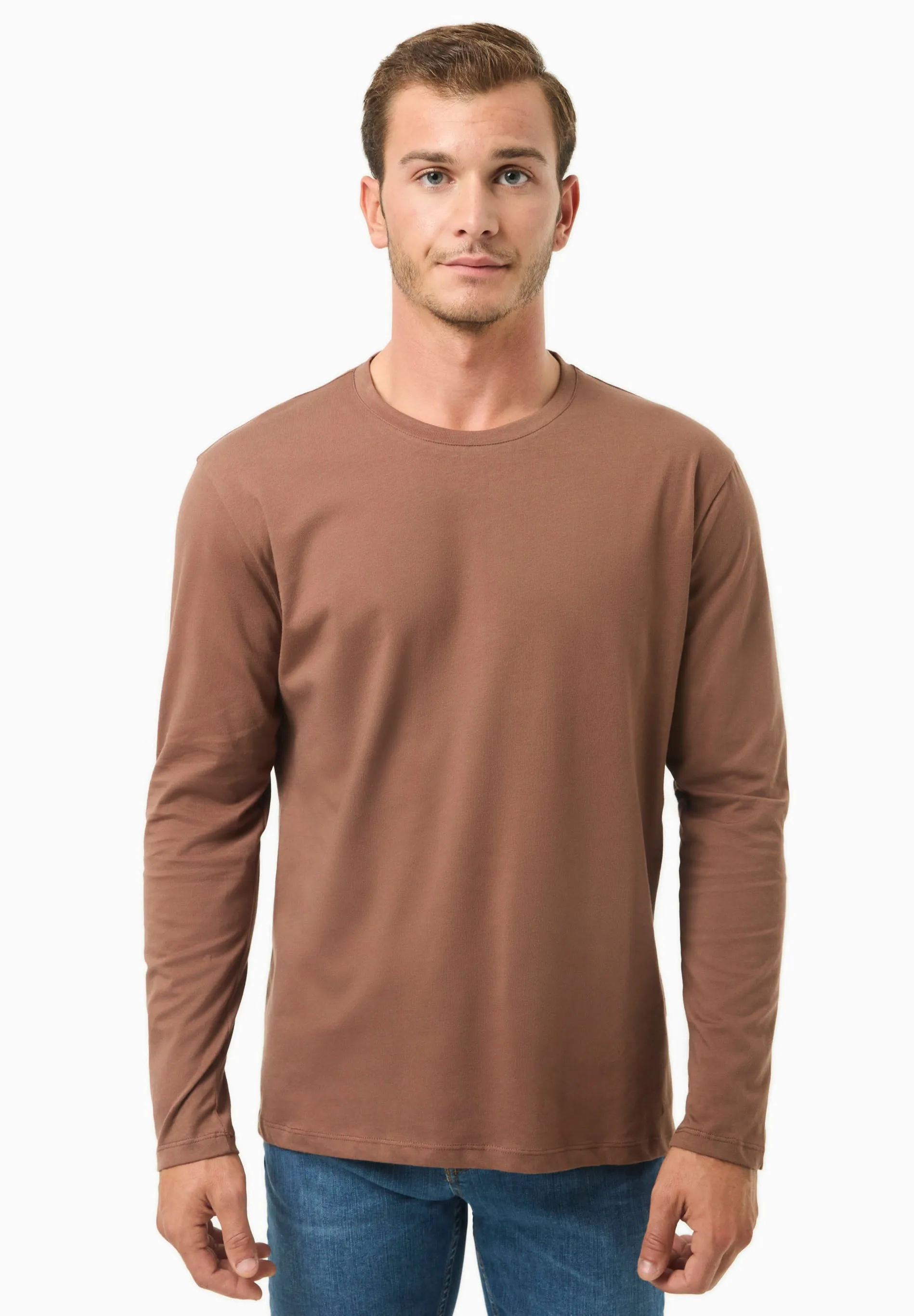 Men's Casual Long-Sleeved T-Shirt Cocoa Brown sold by Ivalo.com