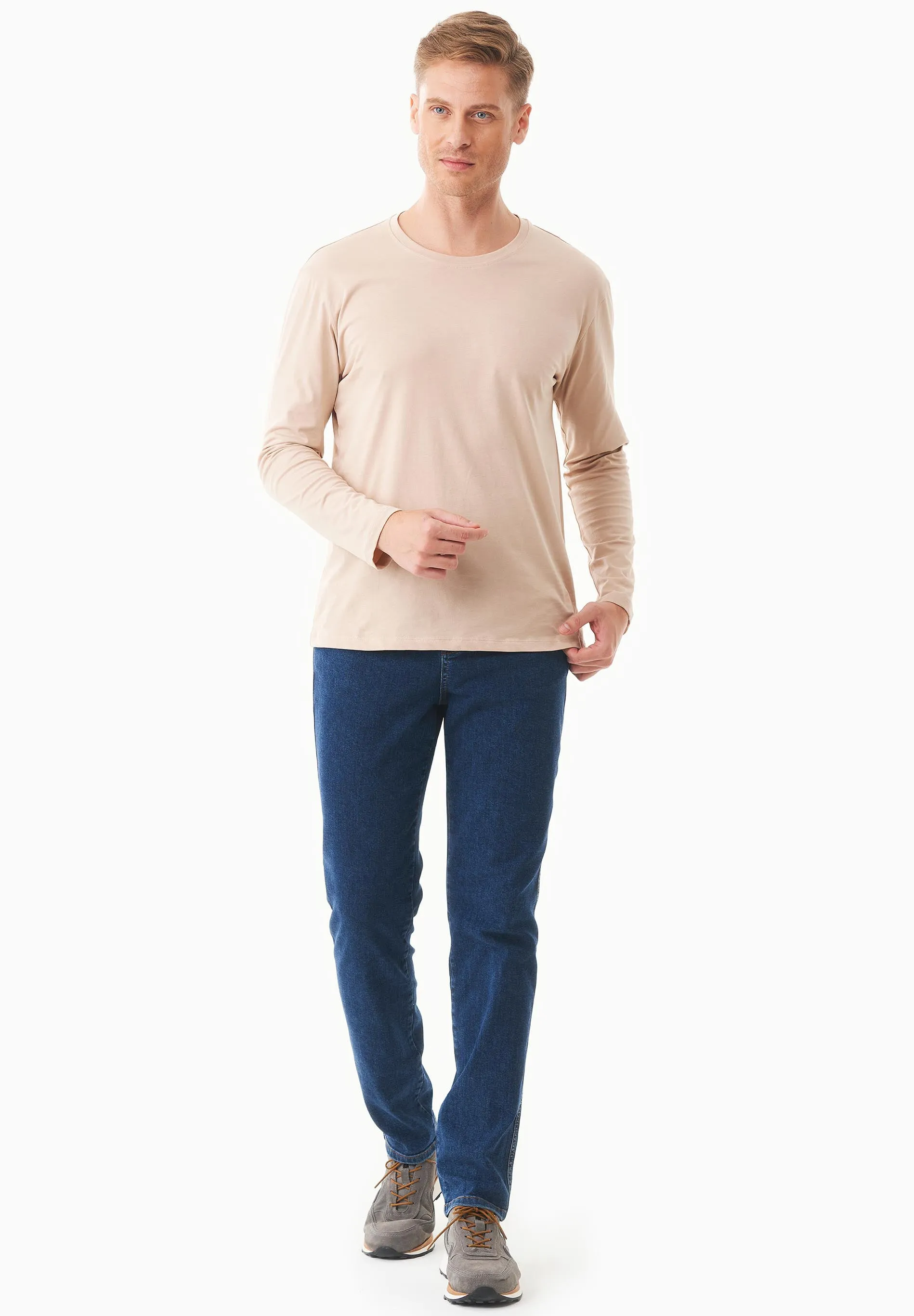 Men's Casual Long-Sleeved T-Shirt Beige sold by Ivalo.com product image thumbnail 3