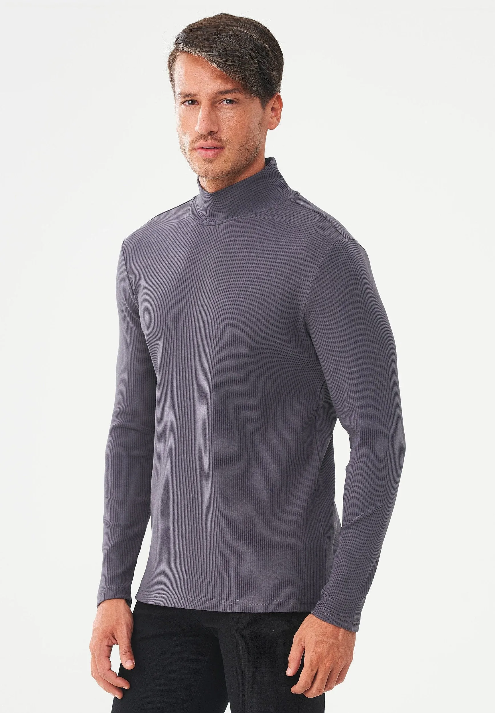Men's Long-Sleeved Ribbed Turtleneck Shirt Asphalt sold by Ivalo.com product image thumbnail 4