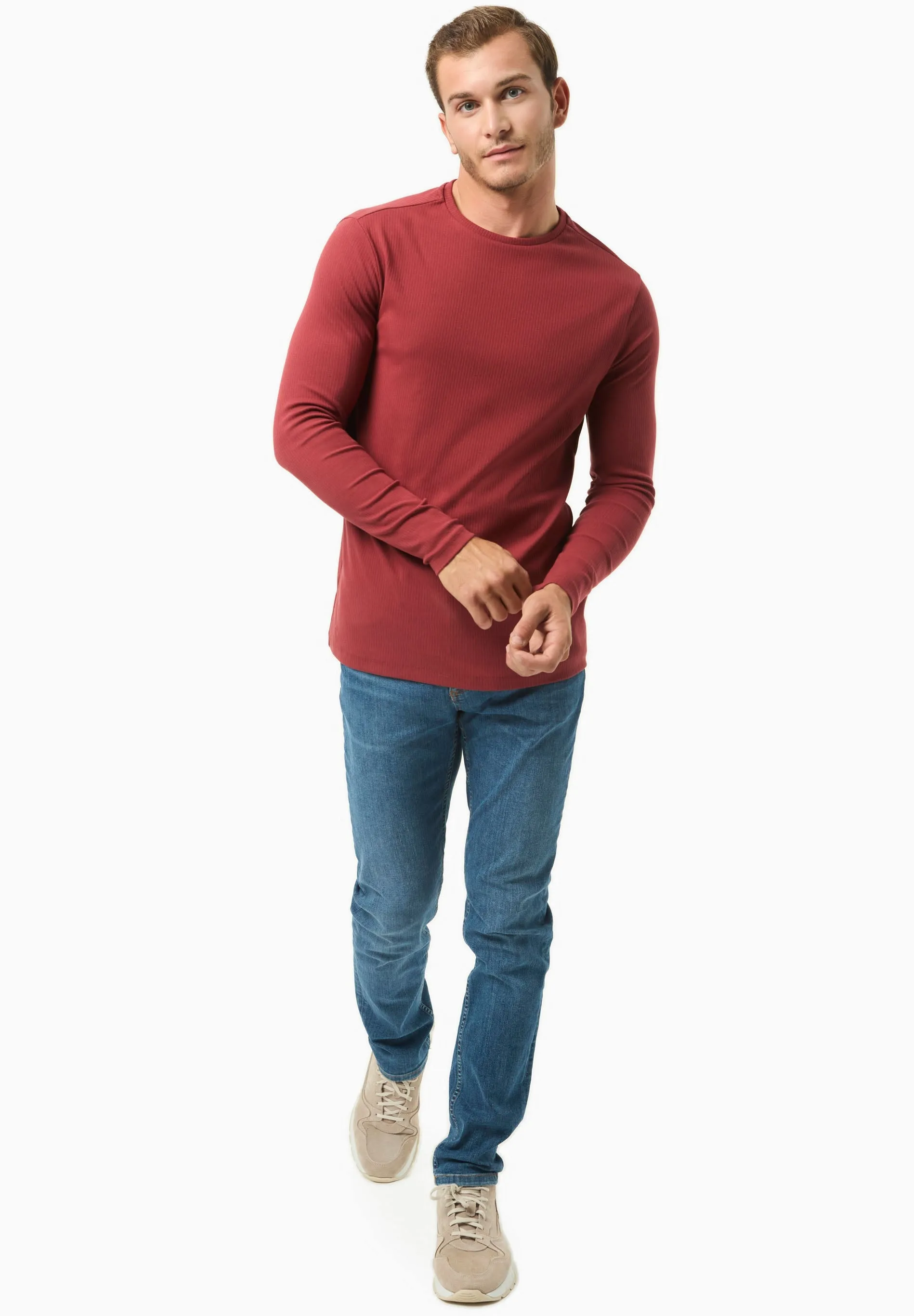 Men's Long-Sleeved Ribbed O-Neck Shirt Merlot sold by Ivalo.com product image thumbnail 3