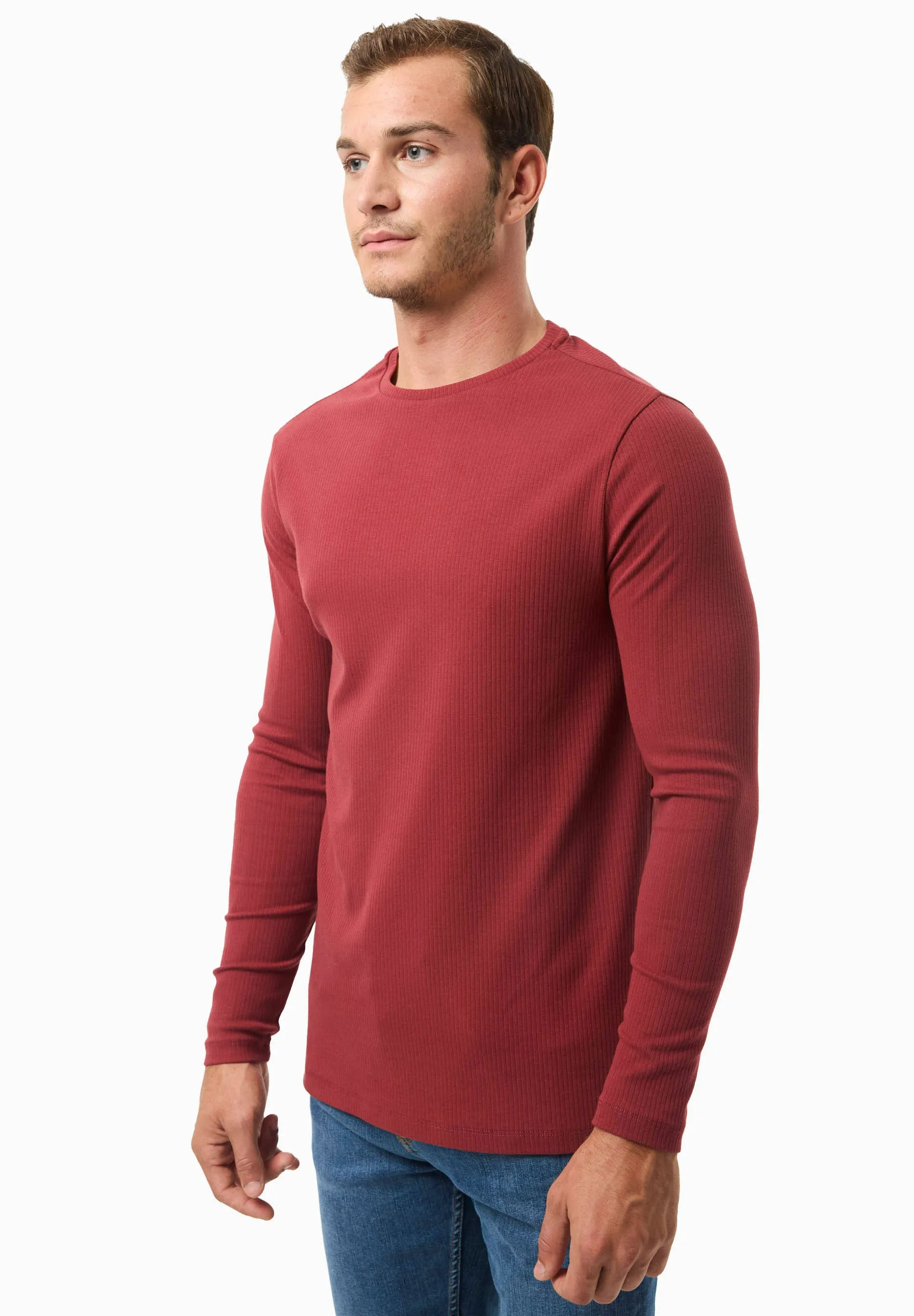 Men's Long-Sleeved Ribbed O-Neck Shirt Merlot sold by Ivalo.com product image thumbnail 4
