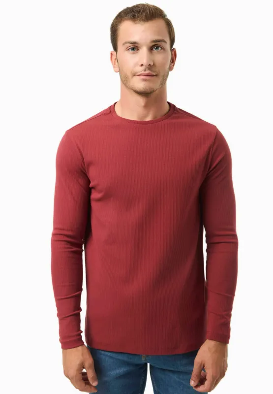 Men's Long-Sleeved Ribbed O-Neck Shirt Merlot sold by Ivalo.com