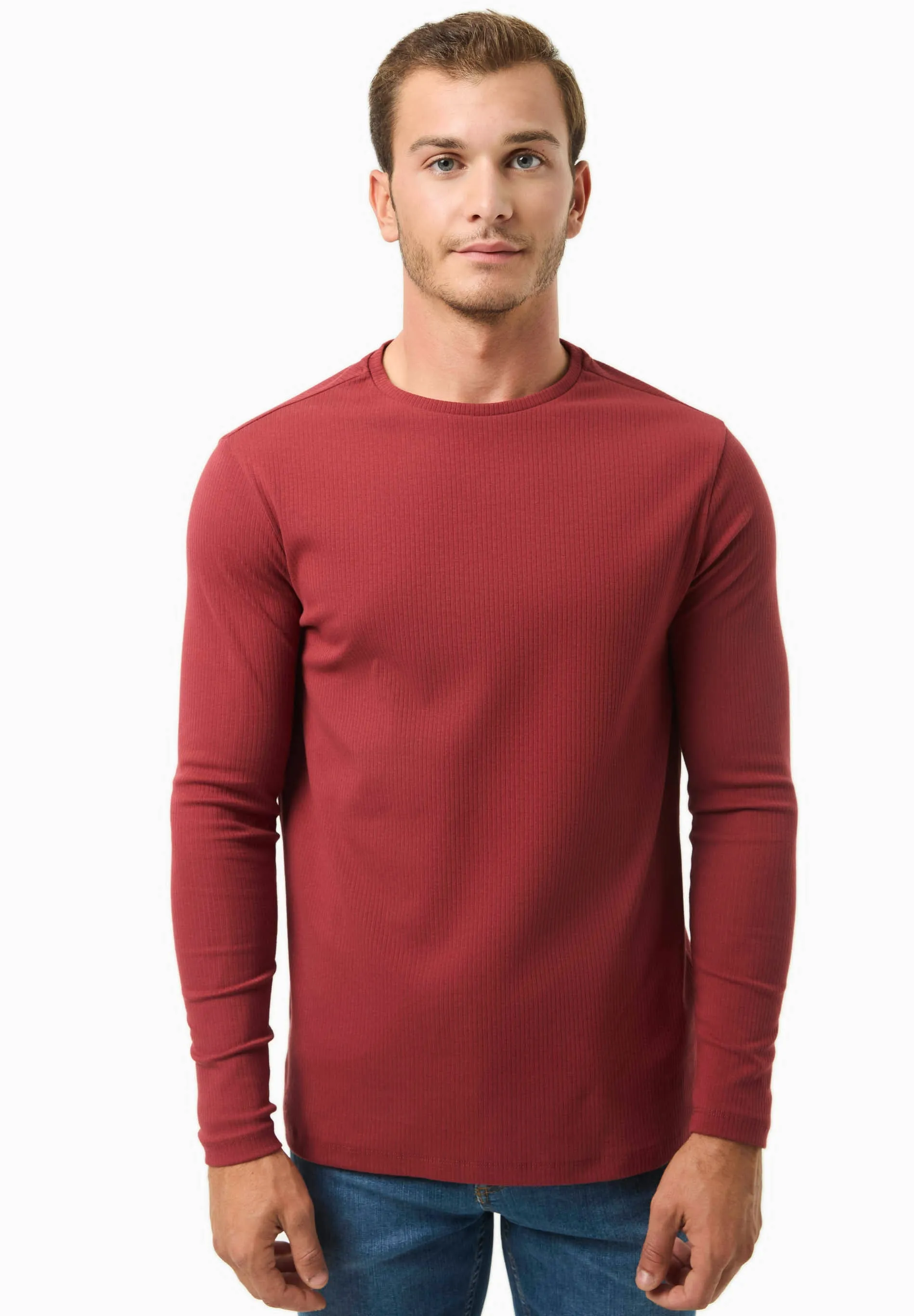 Men's Long-Sleeved Ribbed O-Neck Shirt Merlot sold by Ivalo.com