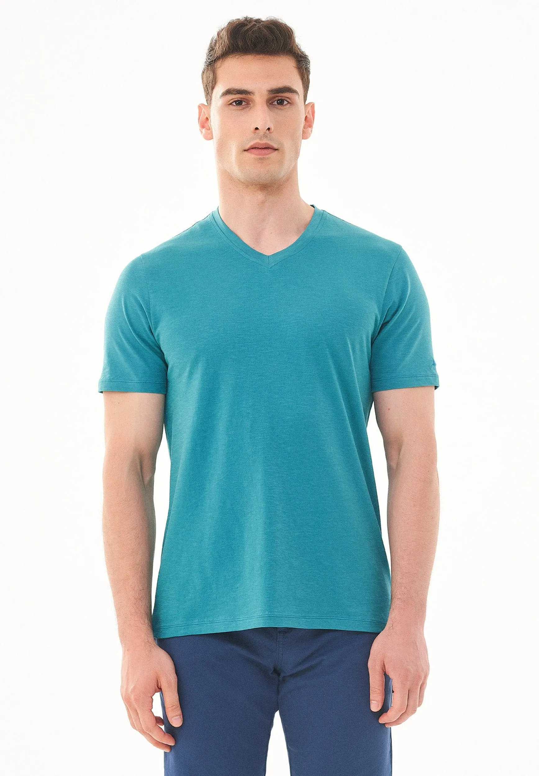 Men's Basic V-Neck T-Shirt Petrol Green sold by Ivalo.com