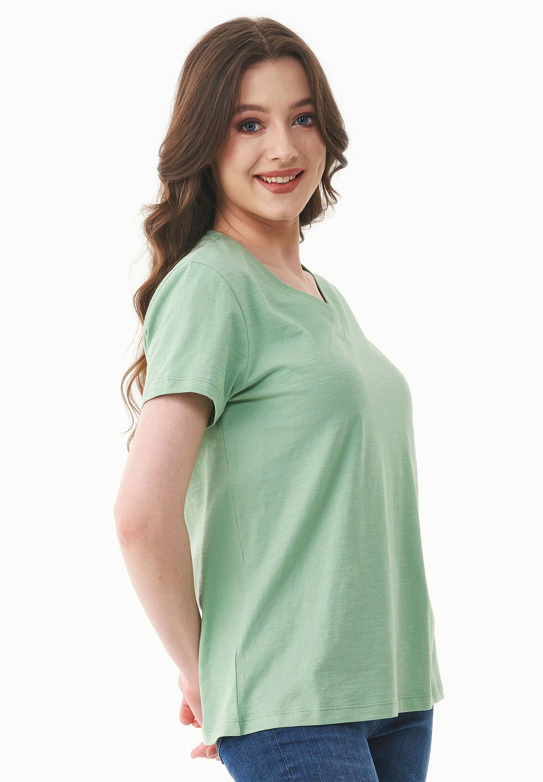 Women's Basic V-Neck T-Shirt Matcha Green sold by Ivalo.com product image thumbnail 4