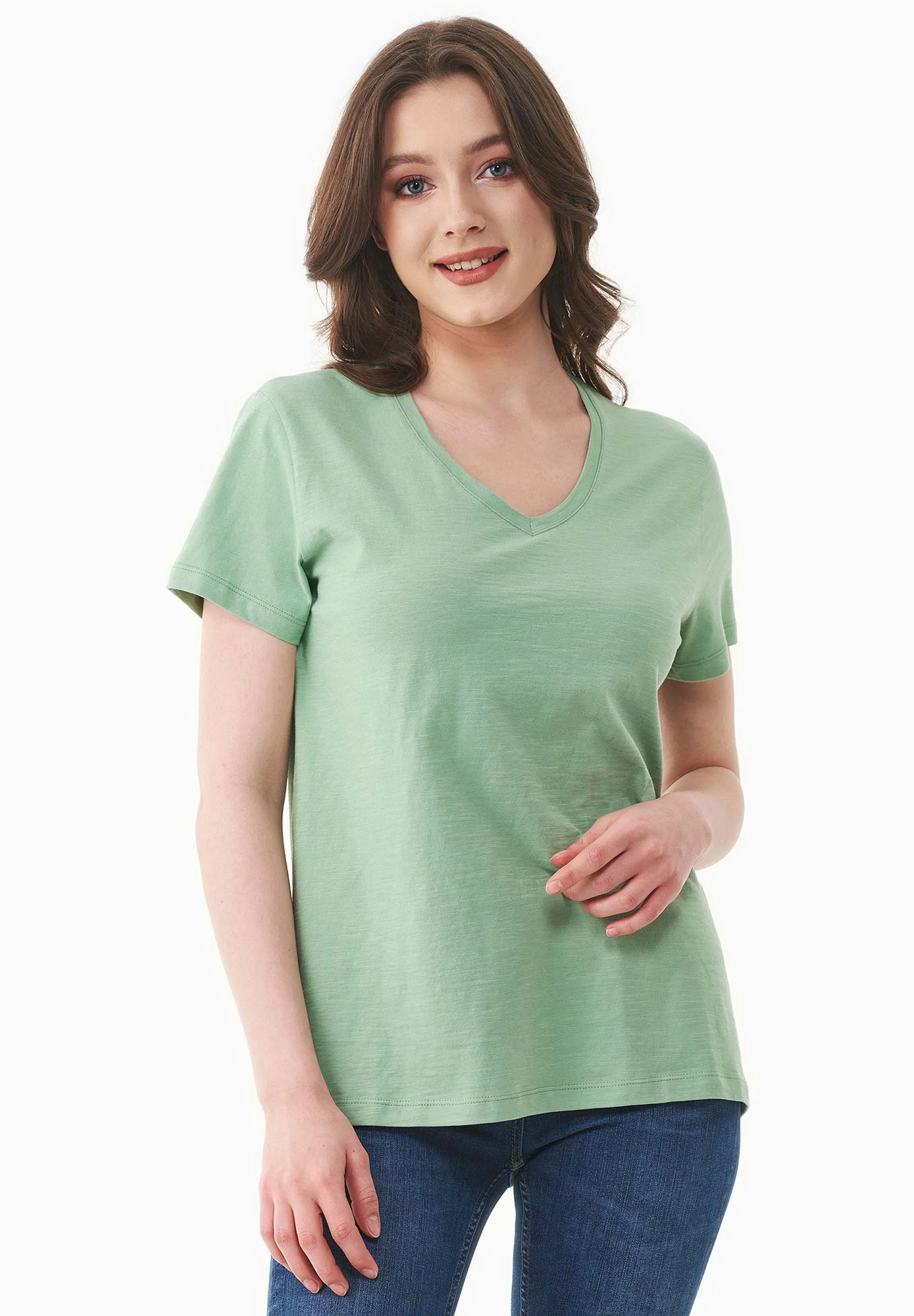 Women's Basic V-Neck T-Shirt Matcha Green sold by Ivalo.com