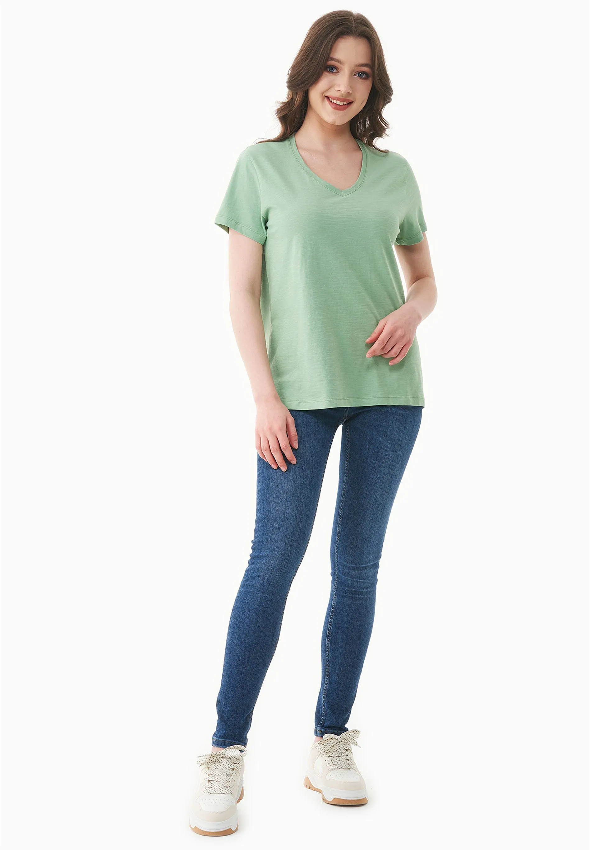 Women's Basic V-Neck T-Shirt Matcha Green sold by Ivalo.com product image thumbnail 3