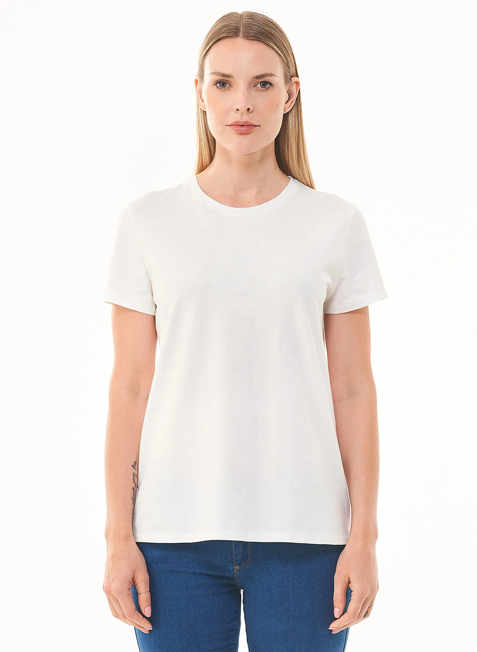 Women's Basic Round Neck T-Shirt Off White sold by Ivalo.com product image thumbnail 3