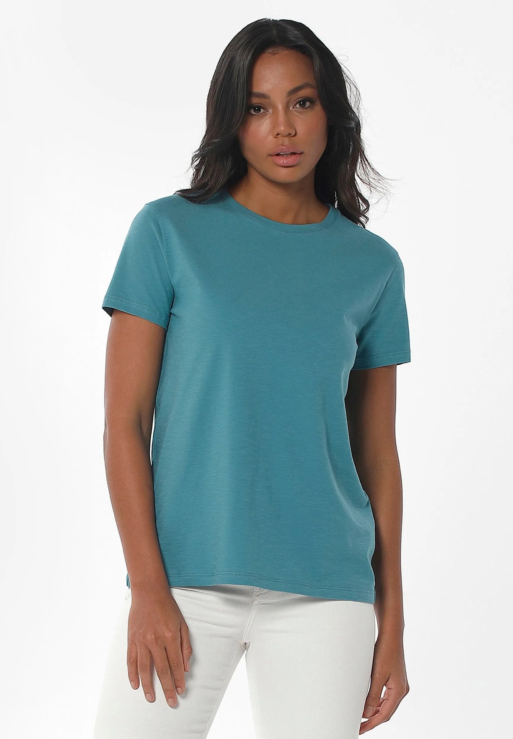 Women's Basic Round Neck T-Shirt Petrol Green sold by Ivalo.com