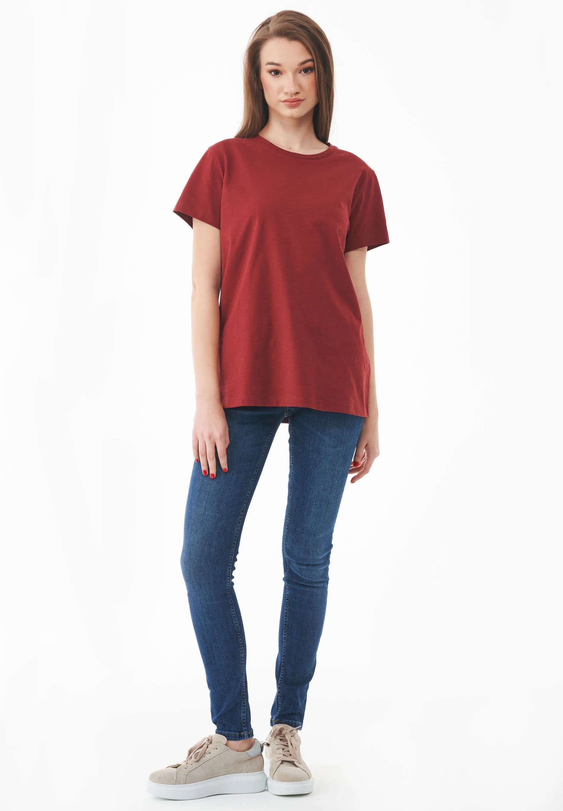 Women's Basic Round Neck T-Shirt Merlot sold by Ivalo.com product image thumbnail 4