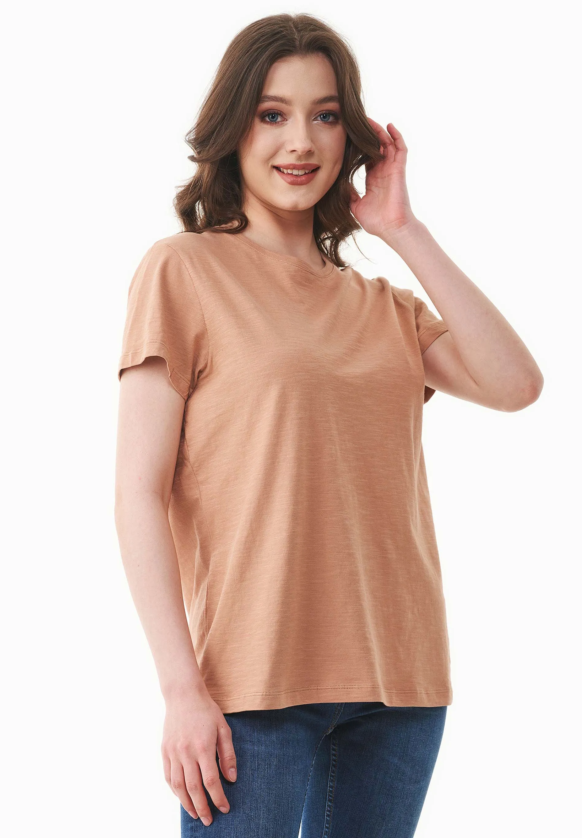 Women's Basic Round Neck T-Shirt Tan sold by Ivalo.com product image thumbnail 5
