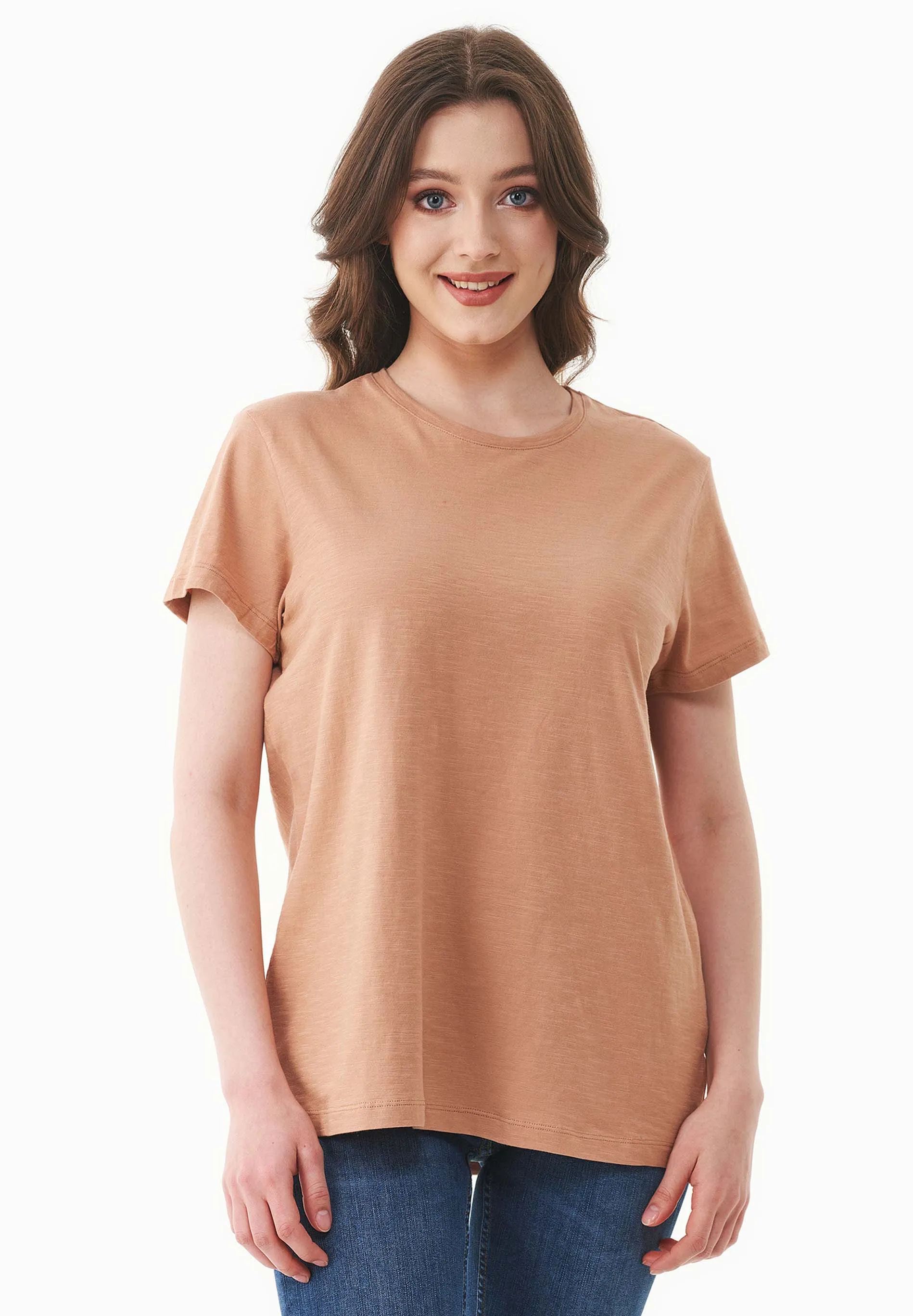 Women's Basic Round Neck T-Shirt Tan sold by Ivalo.com
