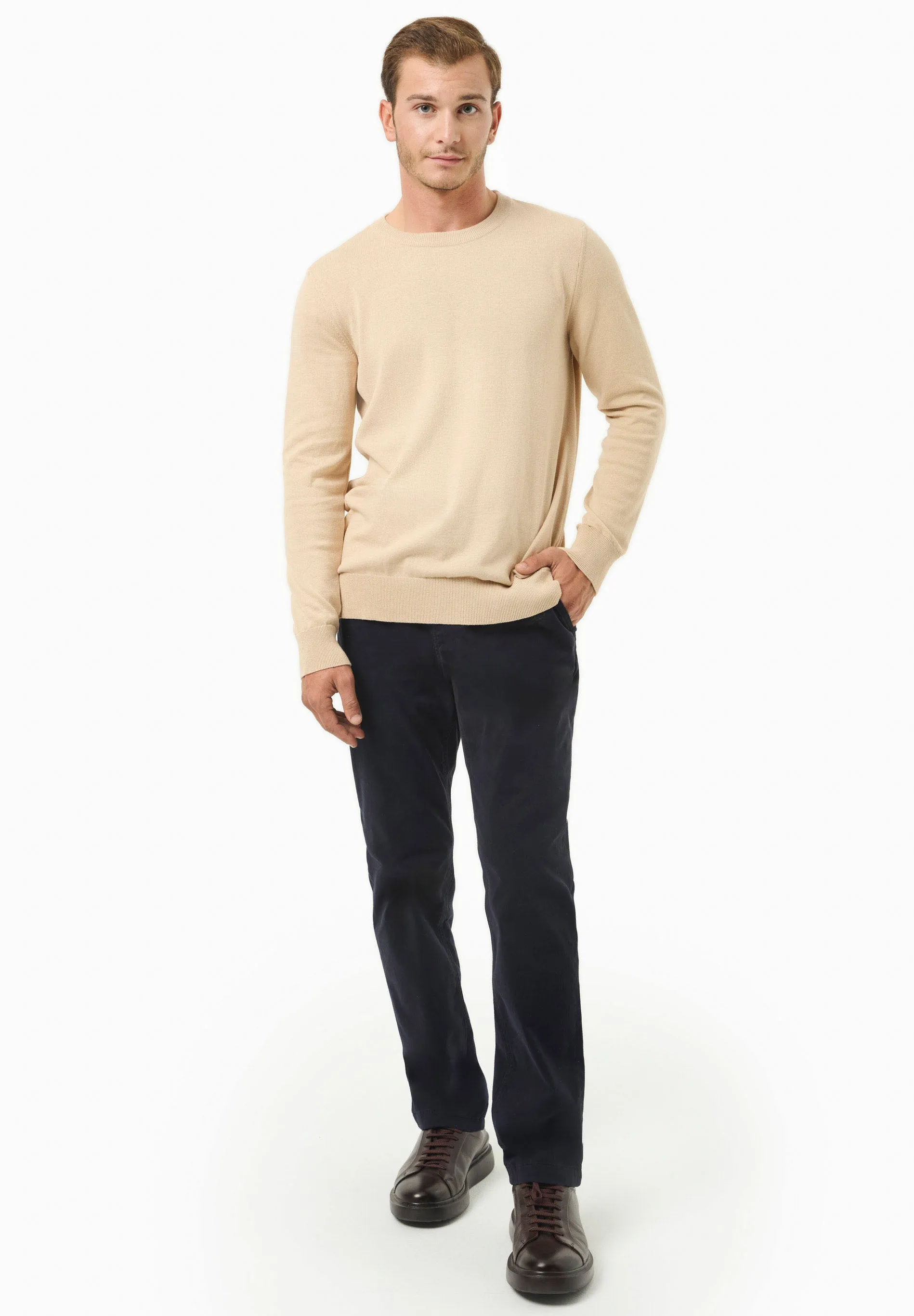 Men's Round Neck Organic Cotton Sweater Beige sold by Ivalo.com product image thumbnail 3