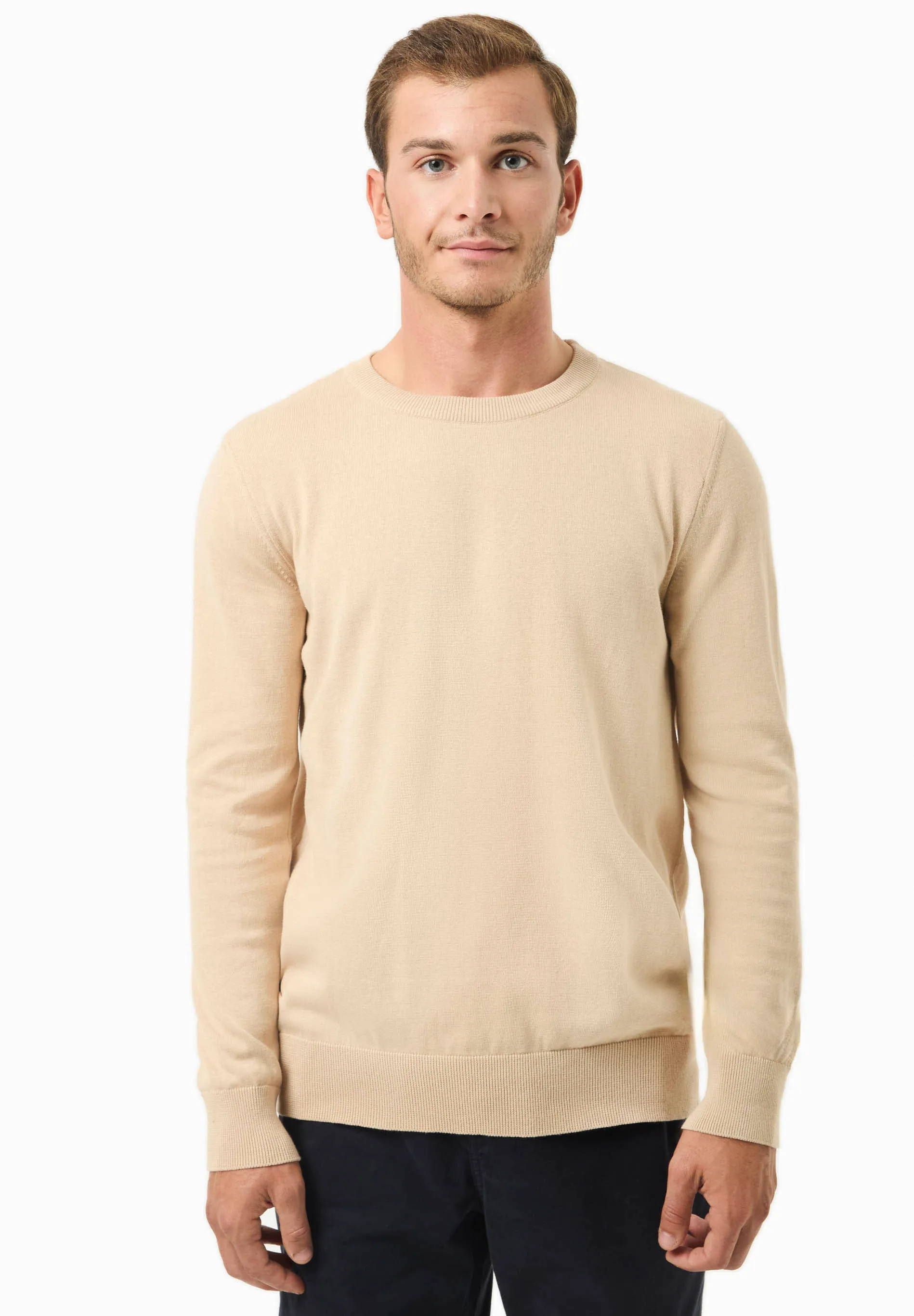 Men's Round Neck Organic Cotton Sweater Beige sold by Ivalo.com